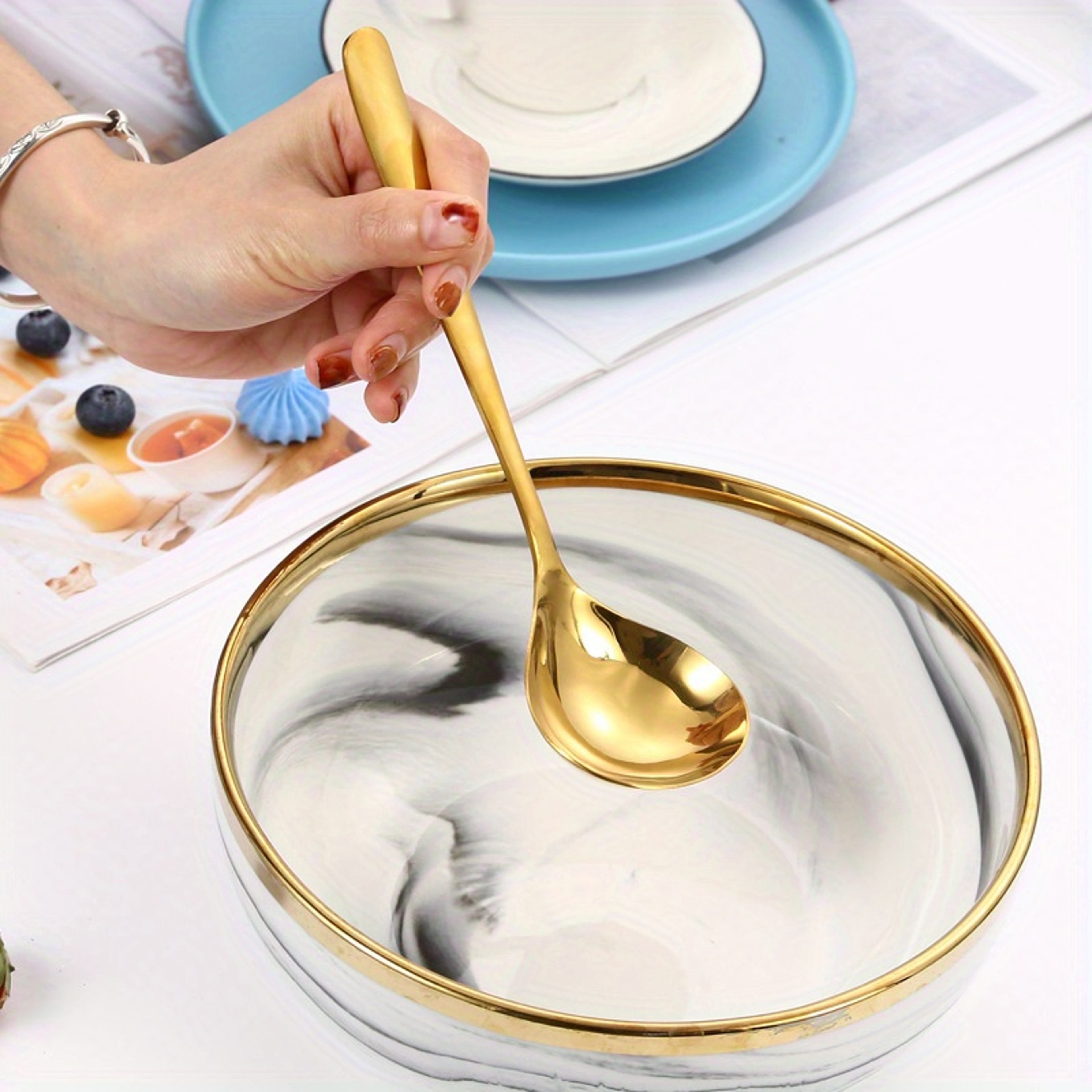 Elegant Golden Stainless Steel Large Spoons for Hot Pot, Soup, Porridge - Long Handles – view 3