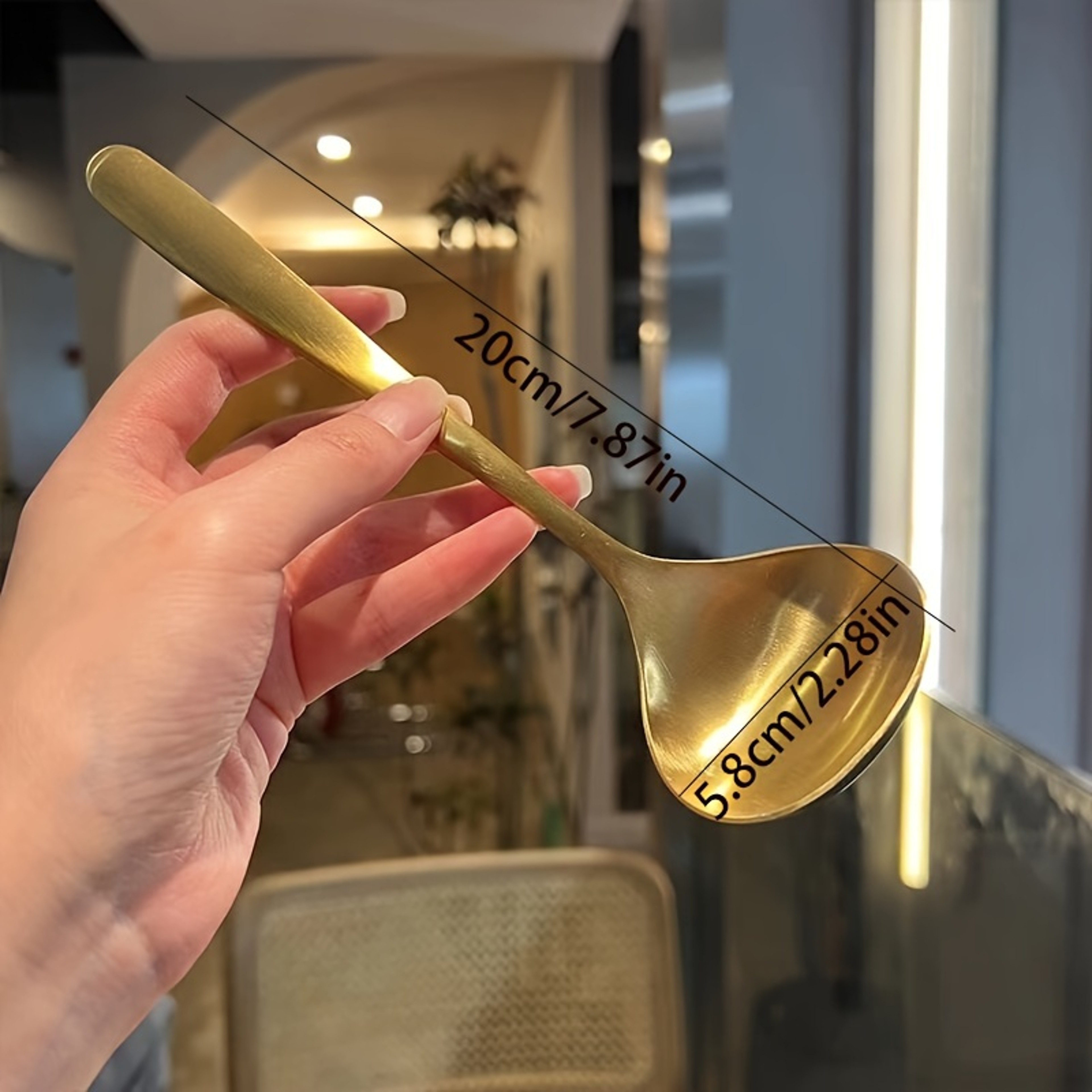 Elegant Golden Stainless Steel Large Spoons for Hot Pot, Soup, Porridge - Long Handles – view 4