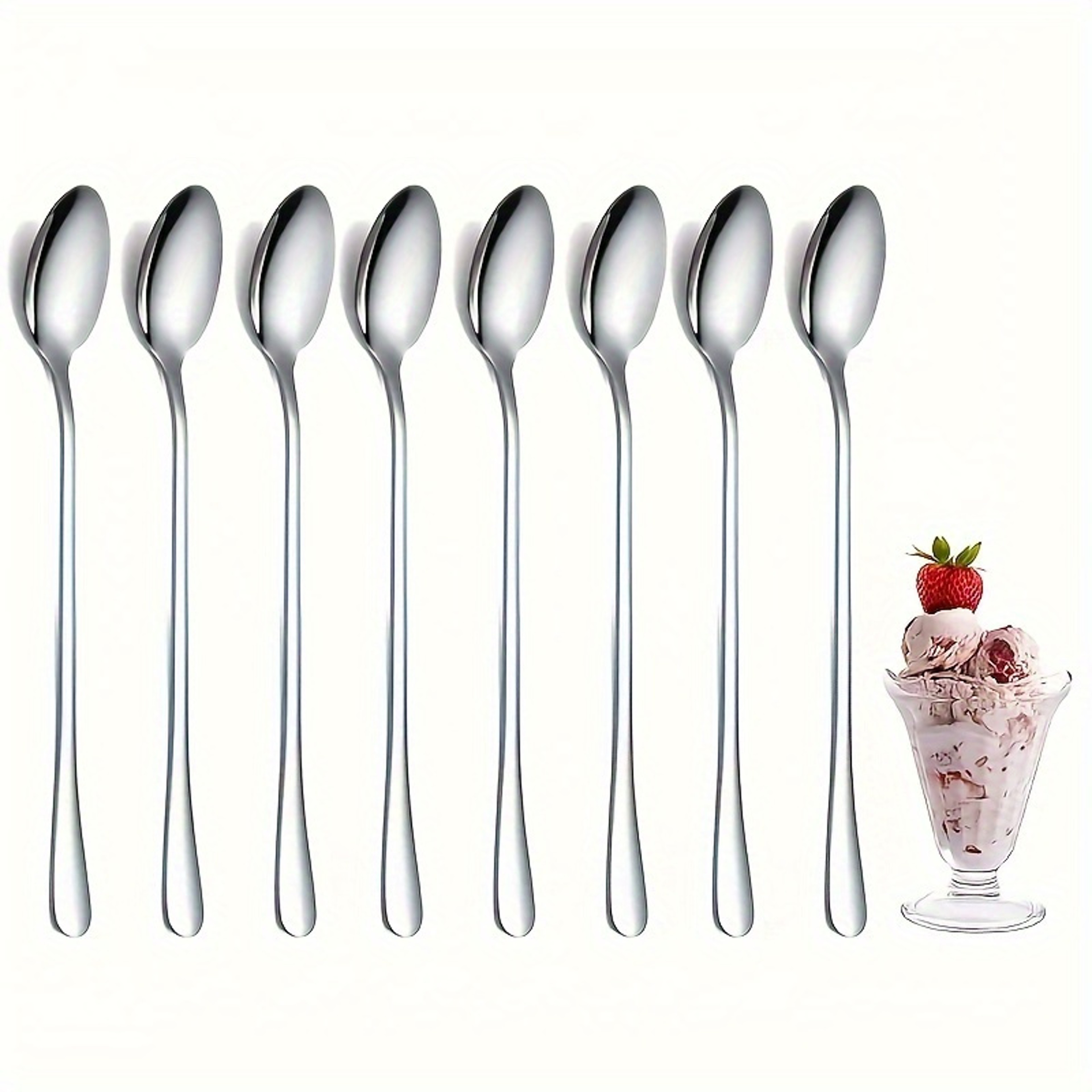 Stainless Steel Long Handle Spoons Set  Dishwasher Safe For Ice Cream Coffee Tea And More 0