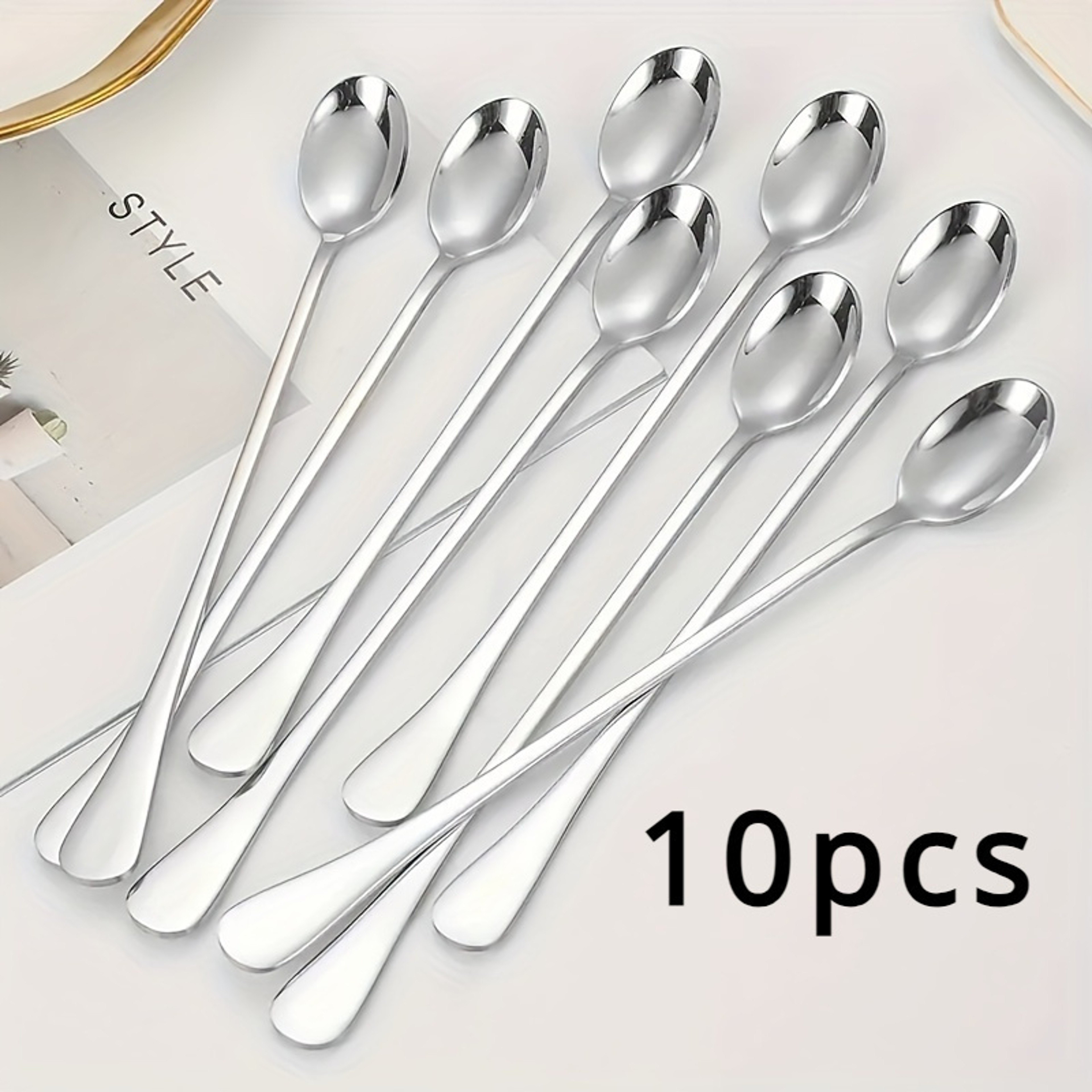 Stainless Steel Long Handle Spoons Set  Dishwasher Safe For Ice Cream Coffee Tea And More 6