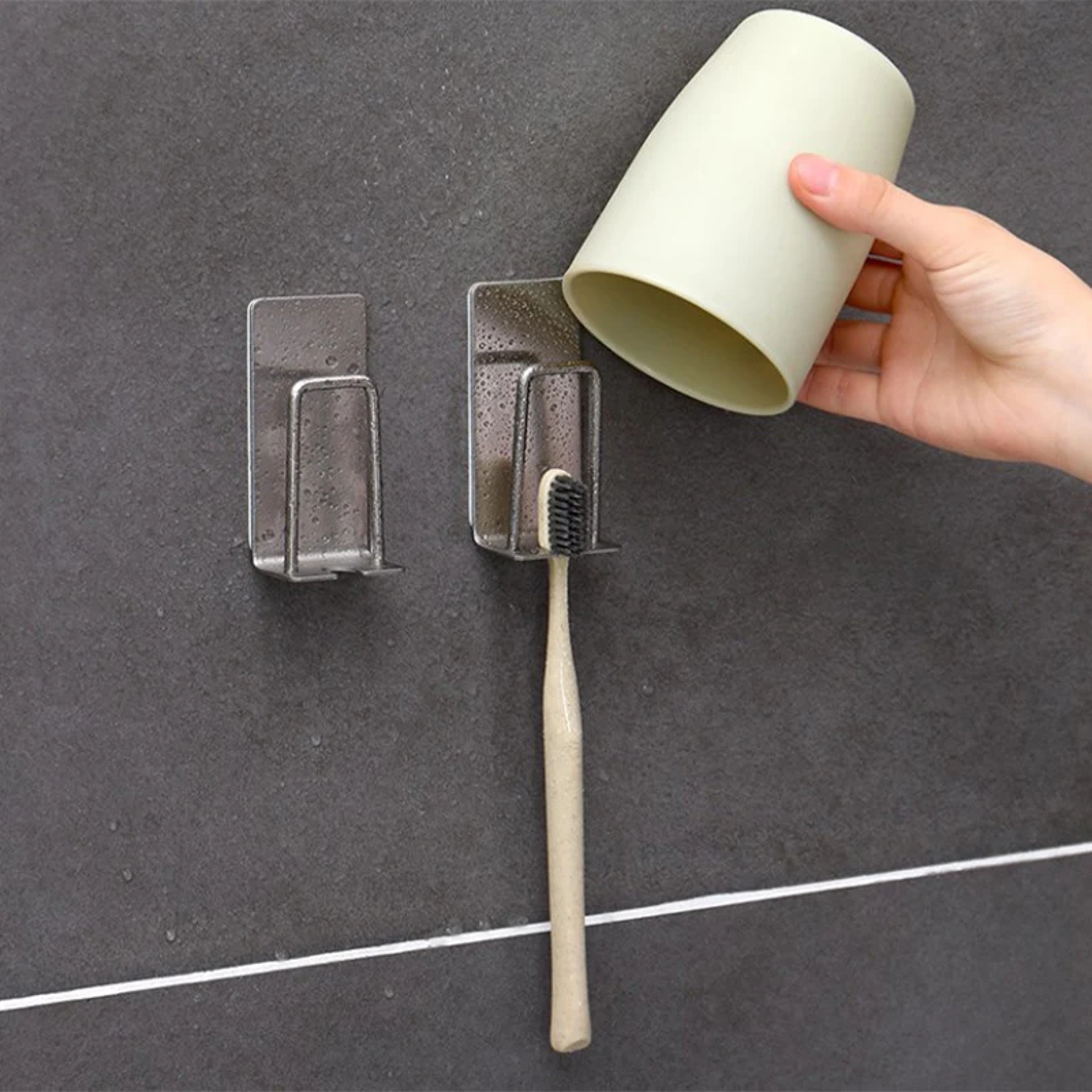 Stainless Steel Wall Mounted Toothbrush Holder  SpaceSaving Adhesive Organizer For Home 0