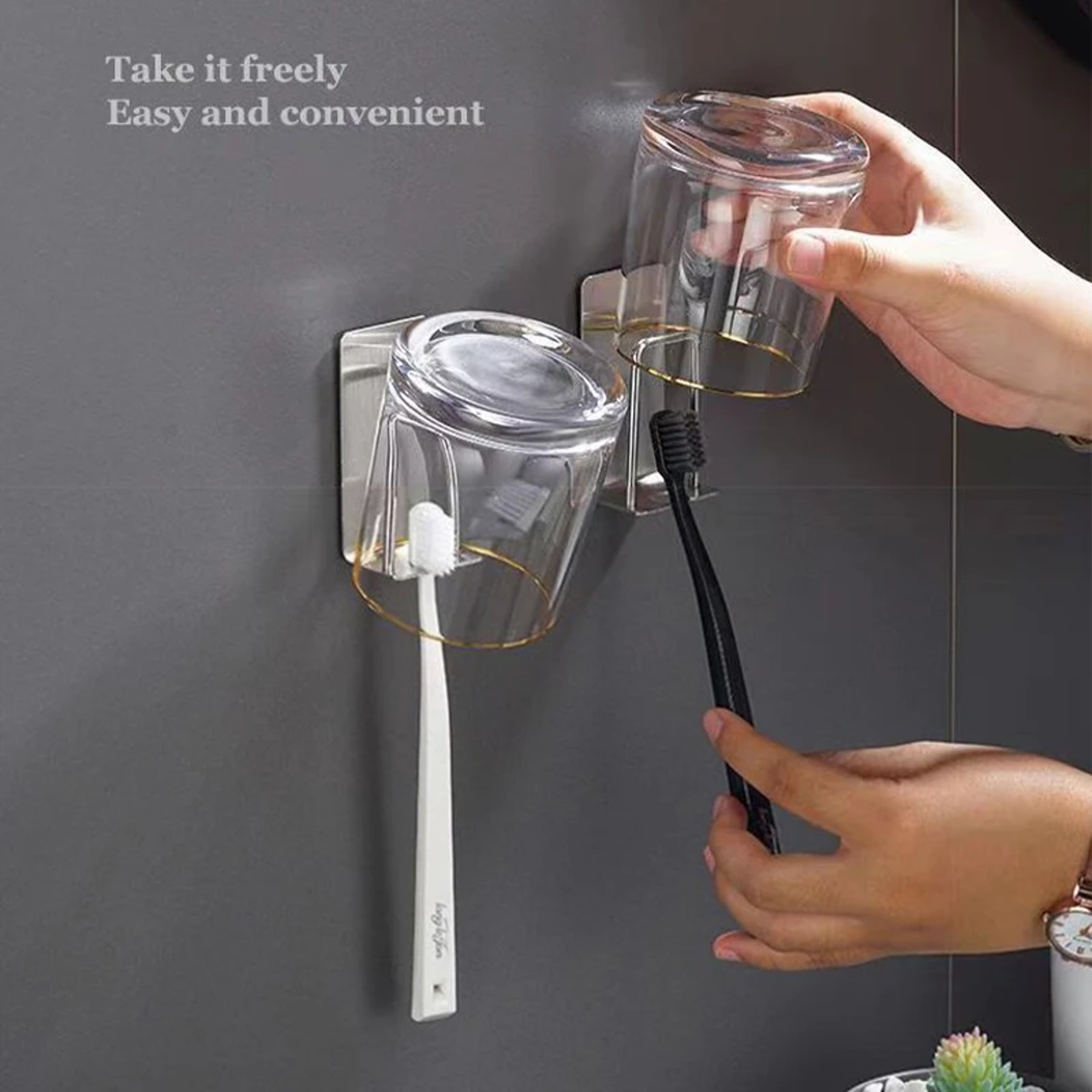 Stainless Steel Wall Mounted Toothbrush Holder  SpaceSaving Adhesive Organizer For Home 1