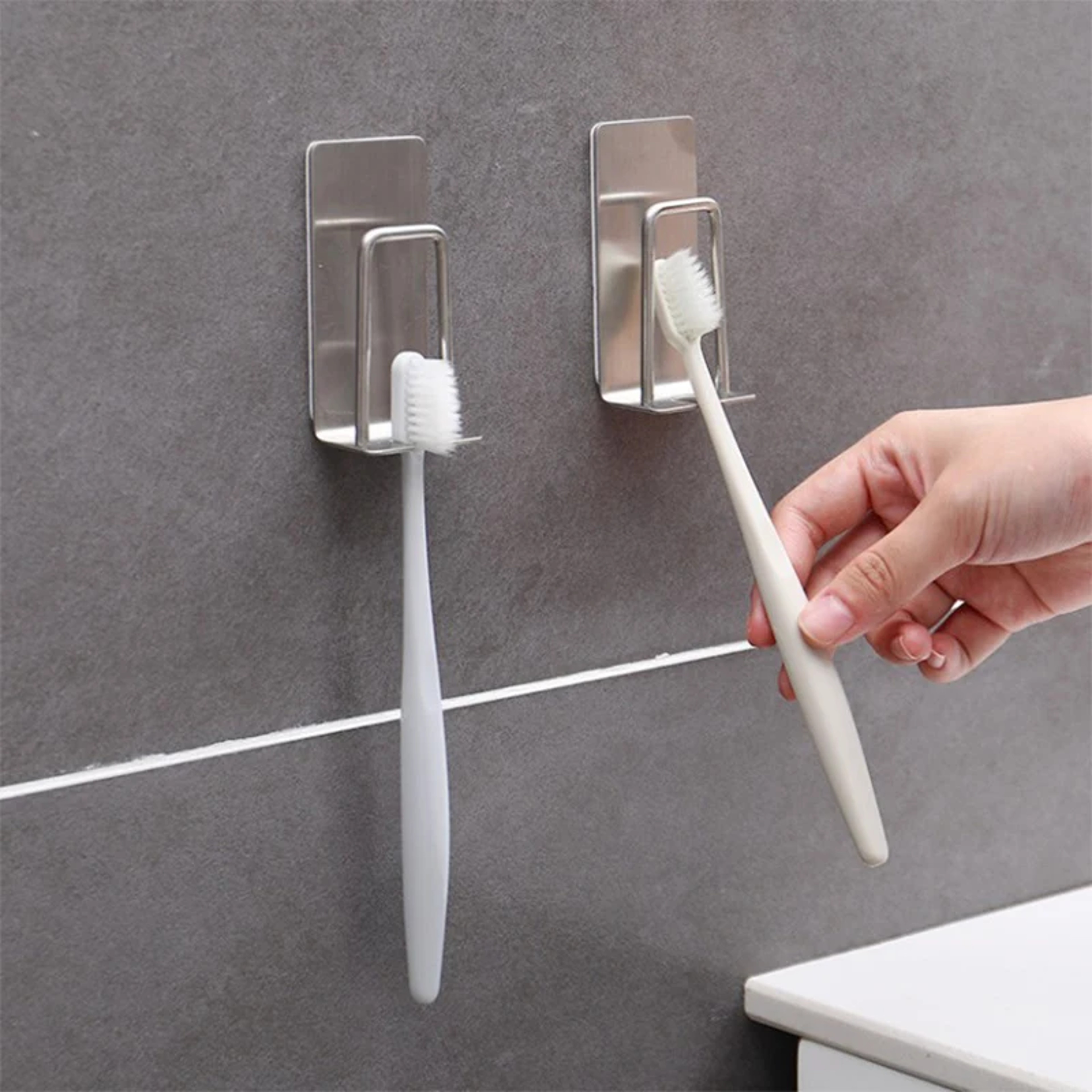 Stainless Steel Wall Mounted Toothbrush Holder  SpaceSaving Adhesive Organizer For Home 2