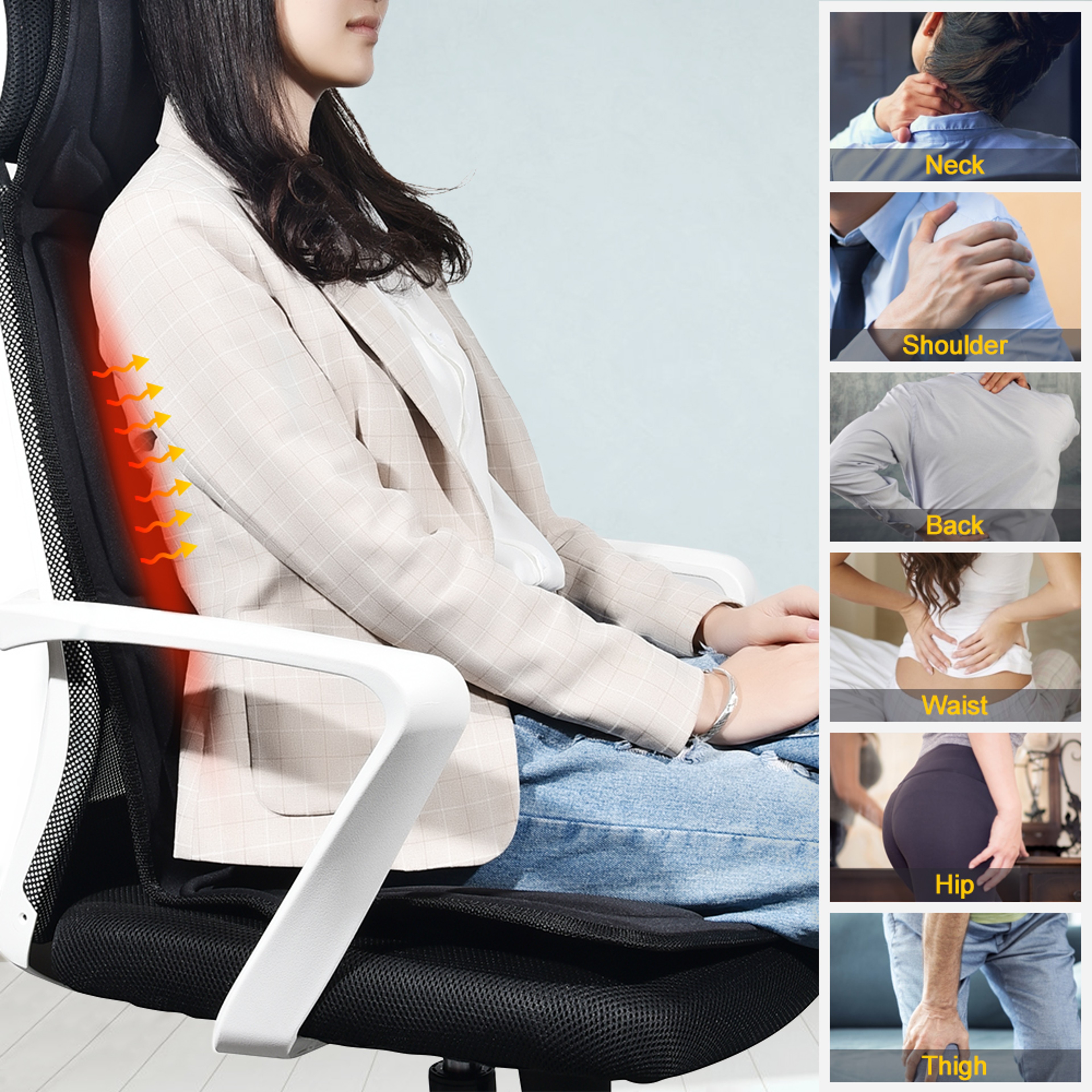 Electric Massager Chair Pad with Heating & Vibrating Features Cervical Neck & Back Cushion for Car & Home Use – view 6