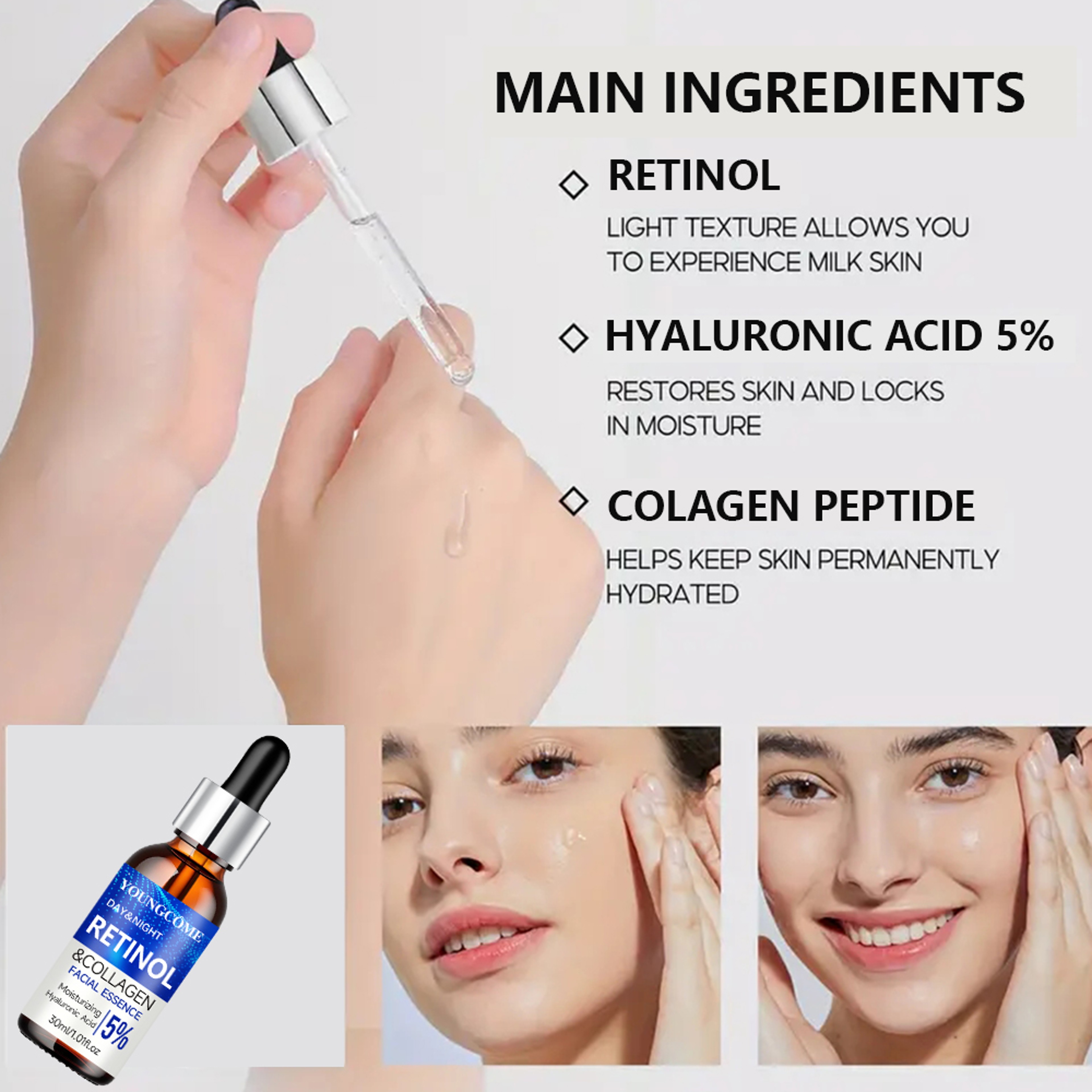 Retinol Cream Serum Combo Set  Hydrating Moisturizer Skin Repair And Wrinkle Smoothing For Younger  2