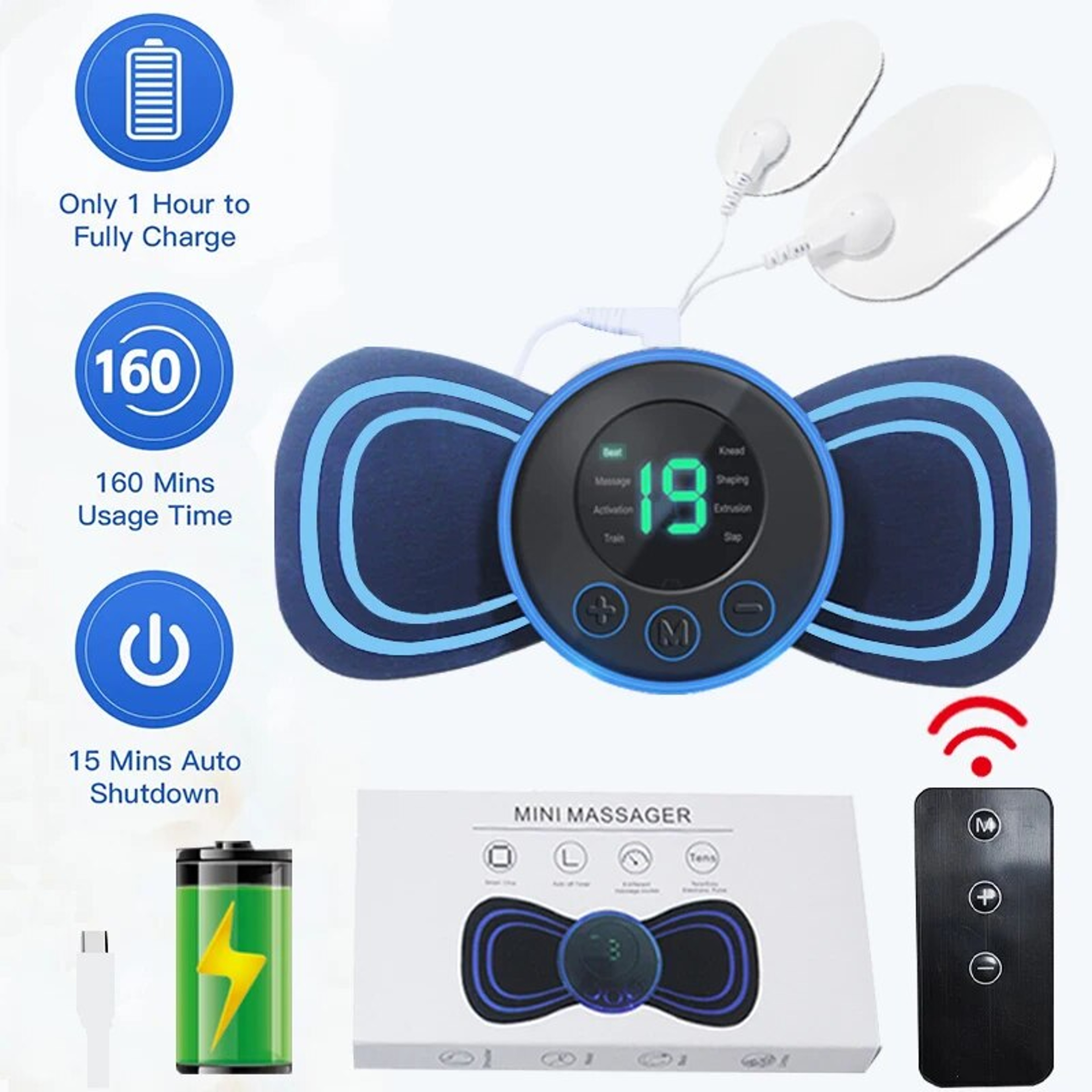 Portable Electric Intelligent Mini Neck Massager Patch for Back and Shoulder - Relaxing Massage with Pad and Remote – view 5