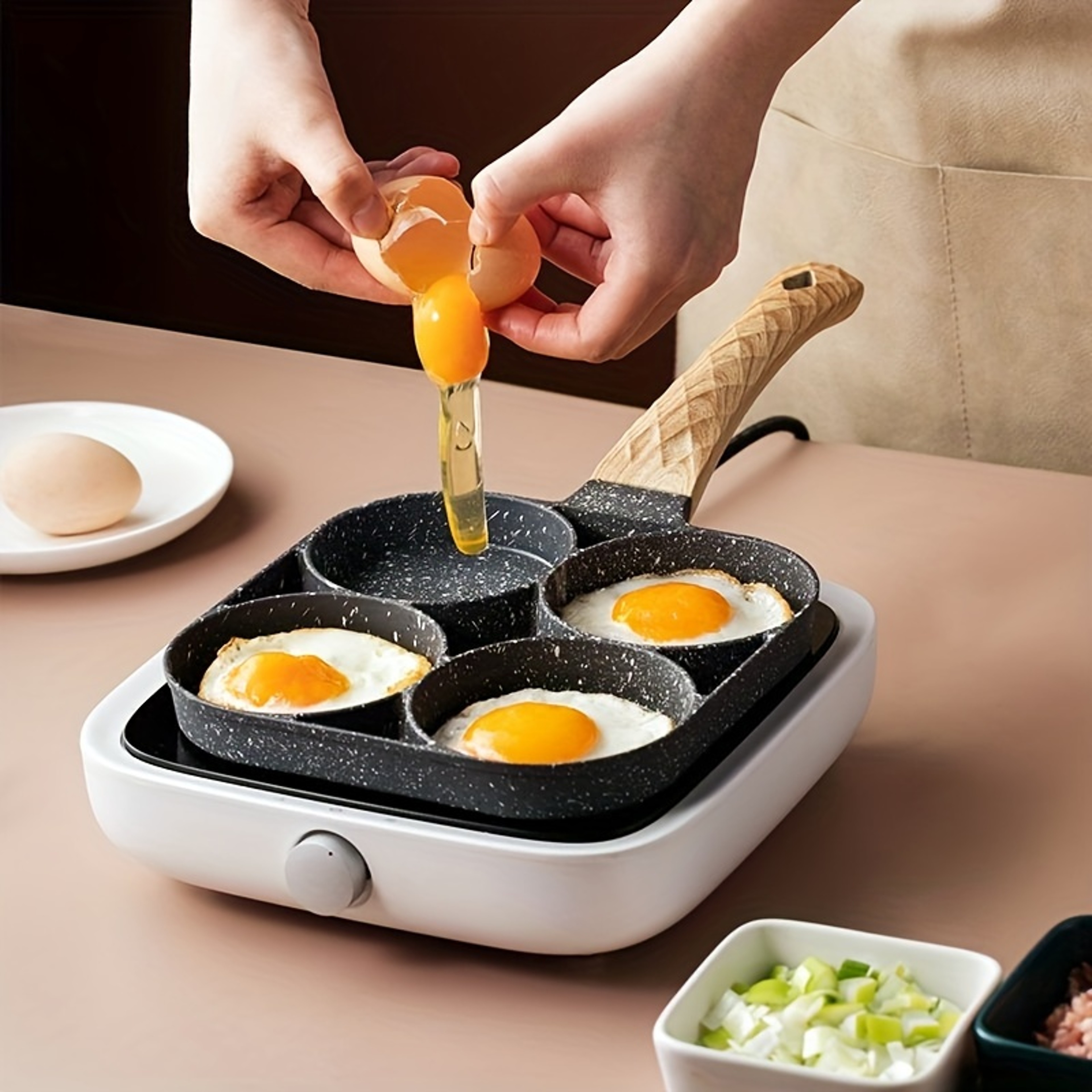 Non-Stick Omelette Pan for Egg Dumplings & Burgers | Medical Stone Four-Hole Breakfast Frying Pan – view 5
