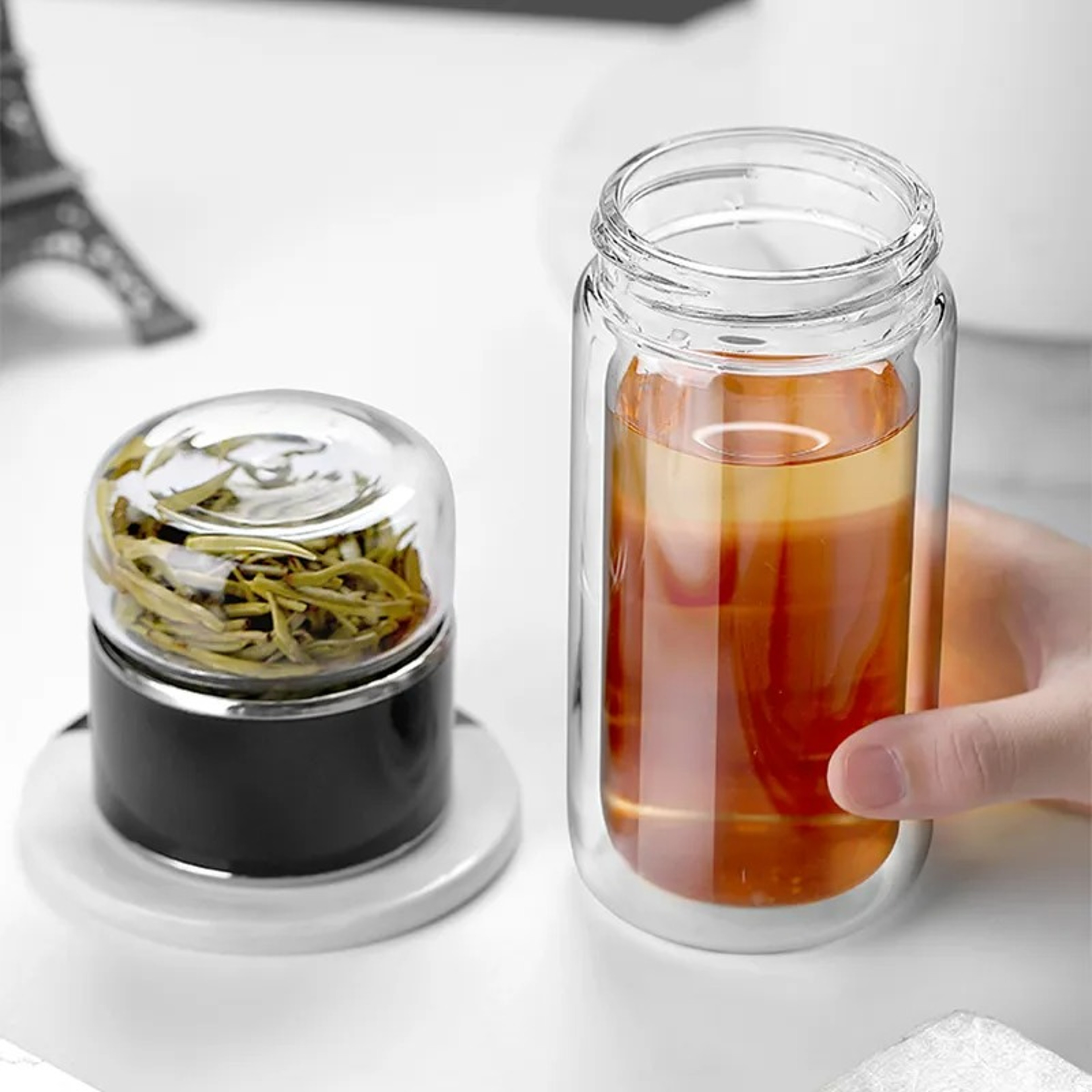 Borosilicate Glass Tea Infuser Water Bottle with Tea Filter Double Layered Tumbler for Hot & Cold Beverages – view 5