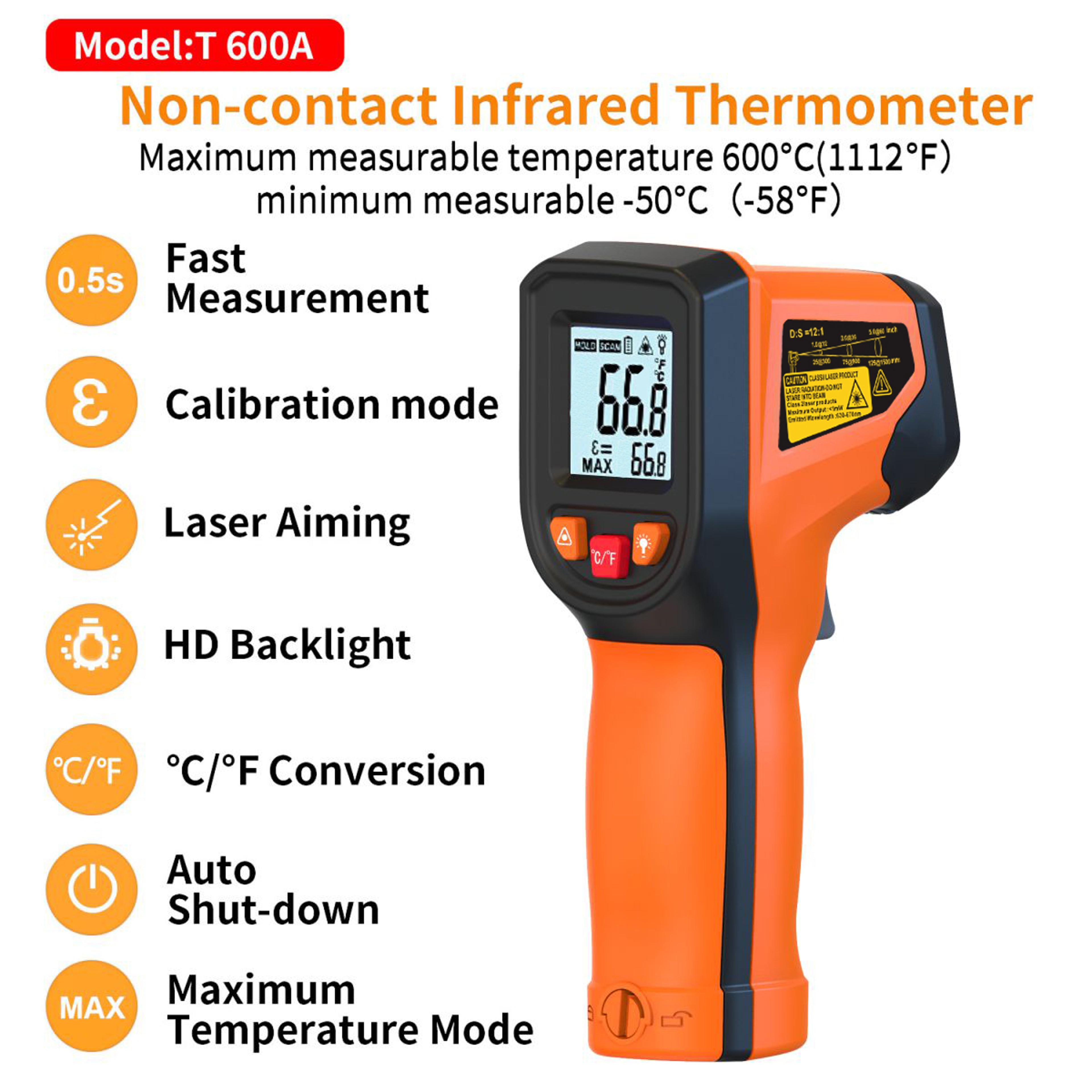 Infrared Thermometer  Handheld Heat Temperature Tester for Cooking, Grill, Pizza Oven & Engine Laser Surface – view 8