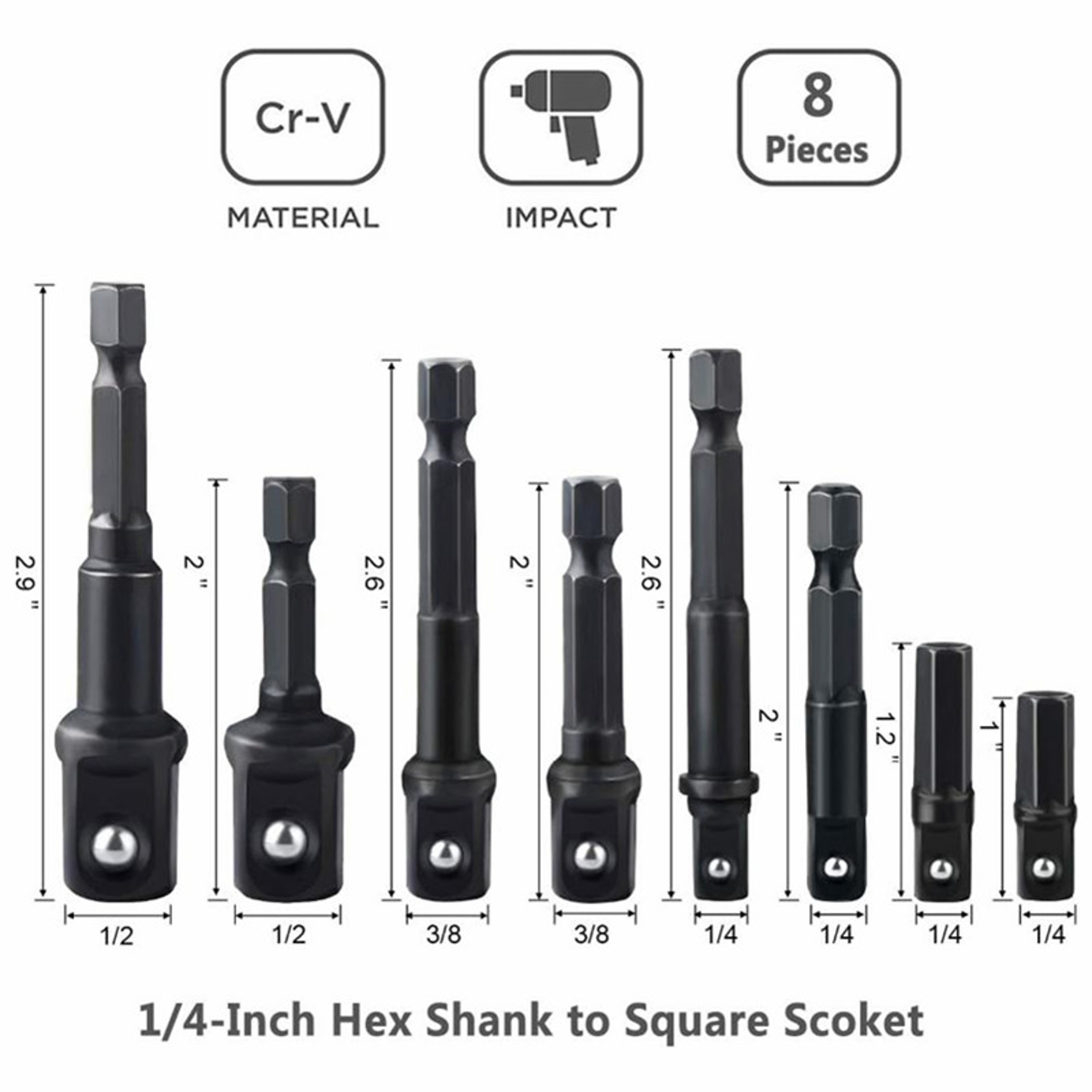Professional Piece Impact Socket Adapter Set with Drill Converter & Reducers for Power Tools – view 2
