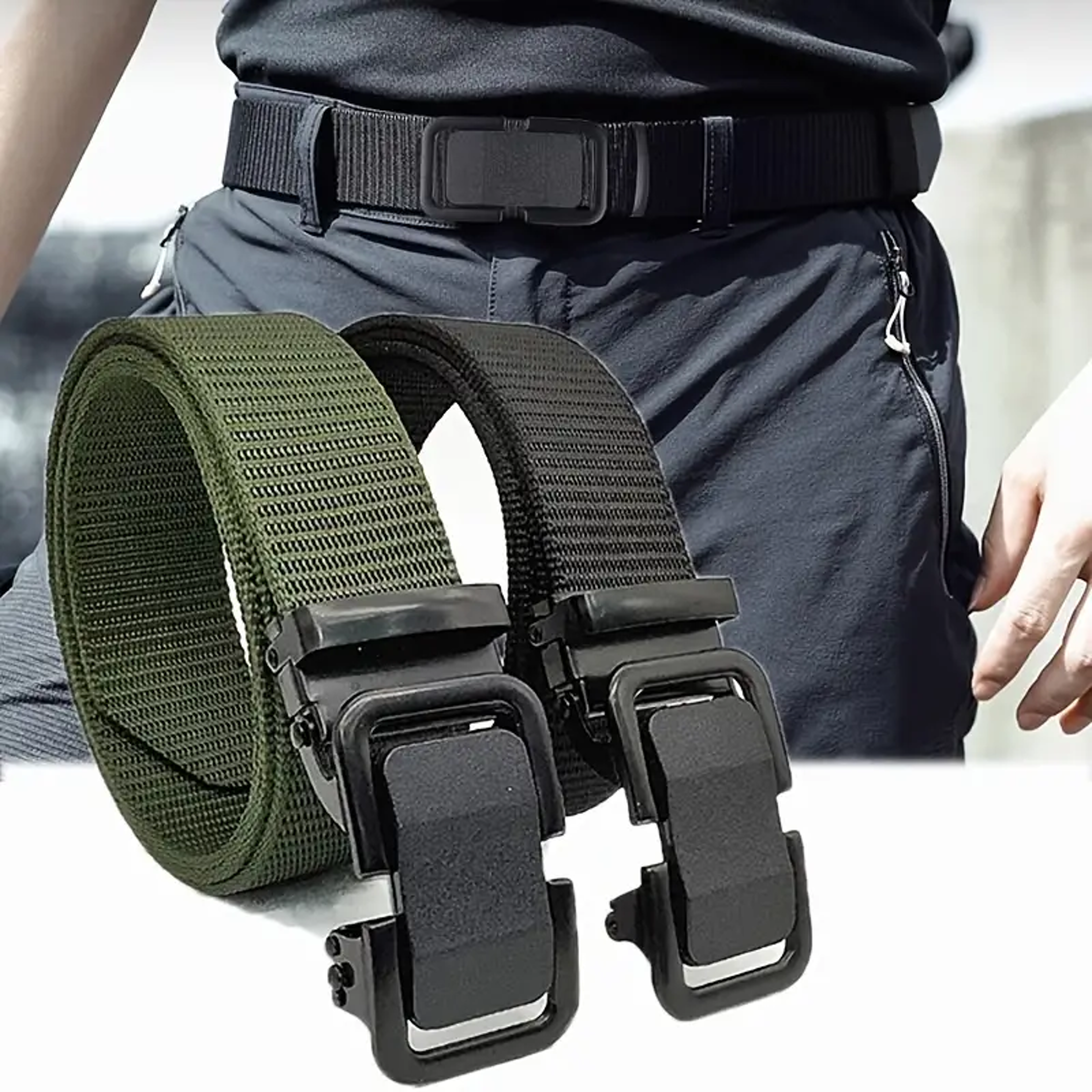 Durable Men Nylon Webbing Belt With Automatic Metal Buckle For Outdoor Work  Everyday Wear 0