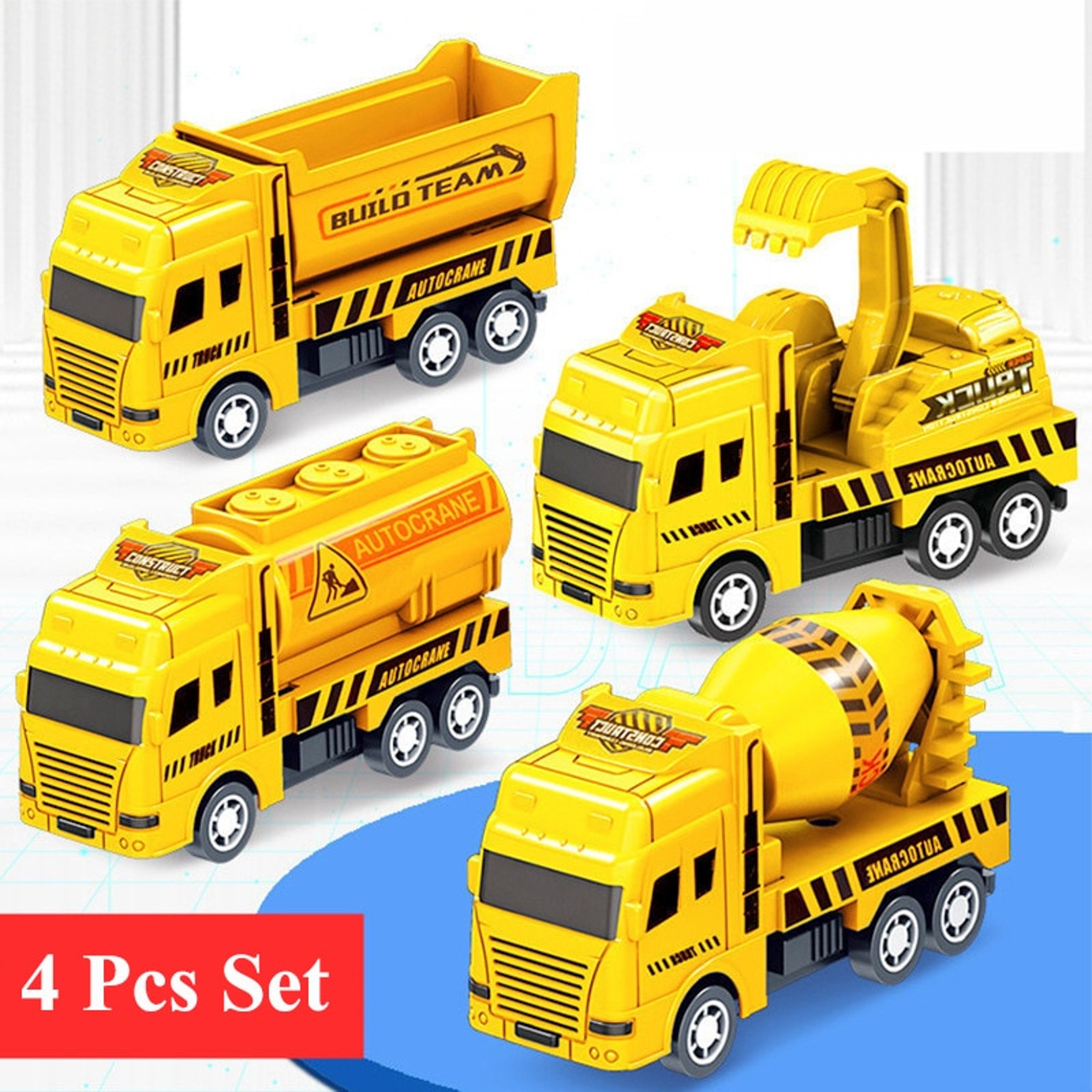 Pull Back Cars, FrictionPowered Construction Vehicles  Dump Truck & Crane Set for Toddlers and Kids – view 1