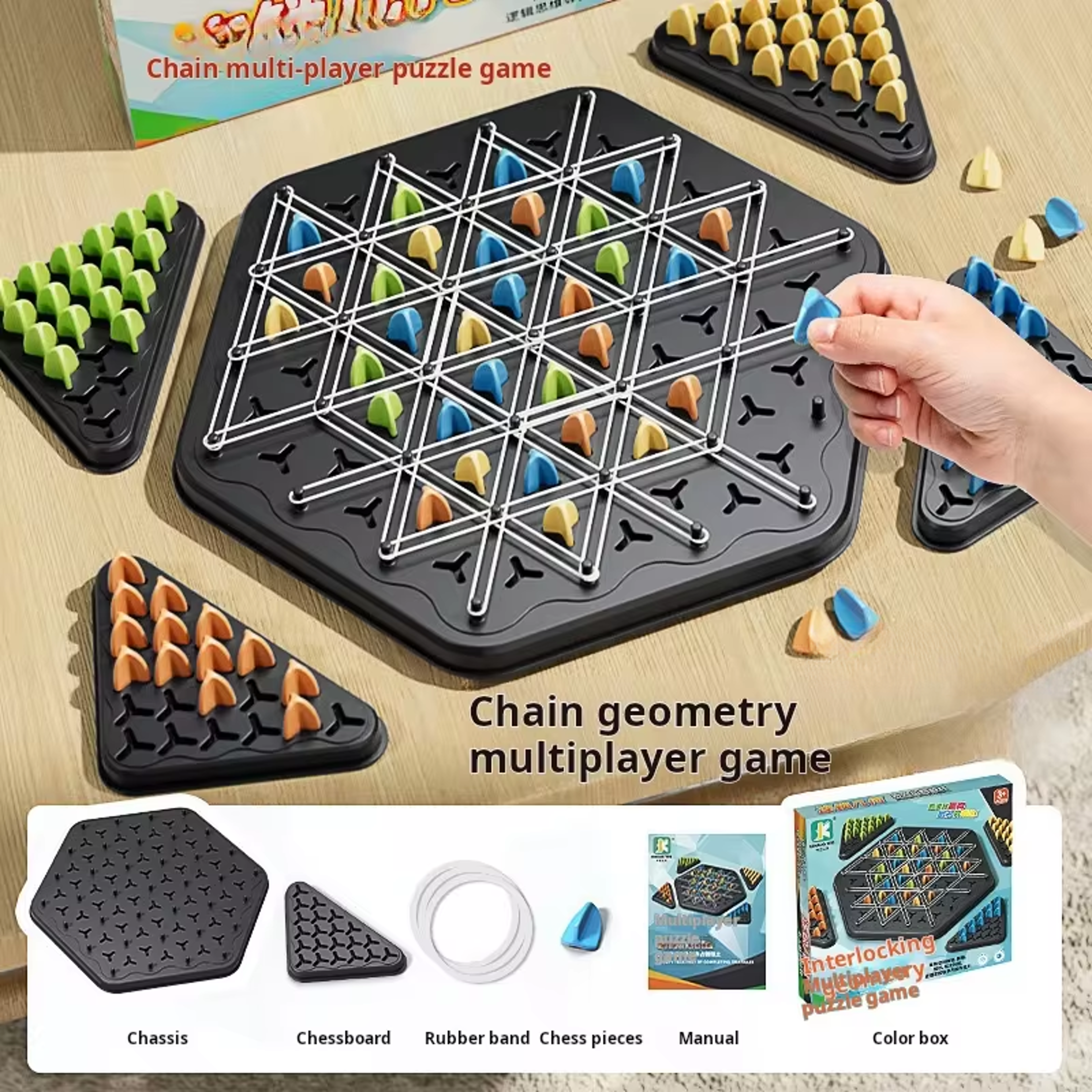 Triggle Triangle Strategy Board Game  Chain Triangle Chess Game With Rubber Bands For Family Game N 0