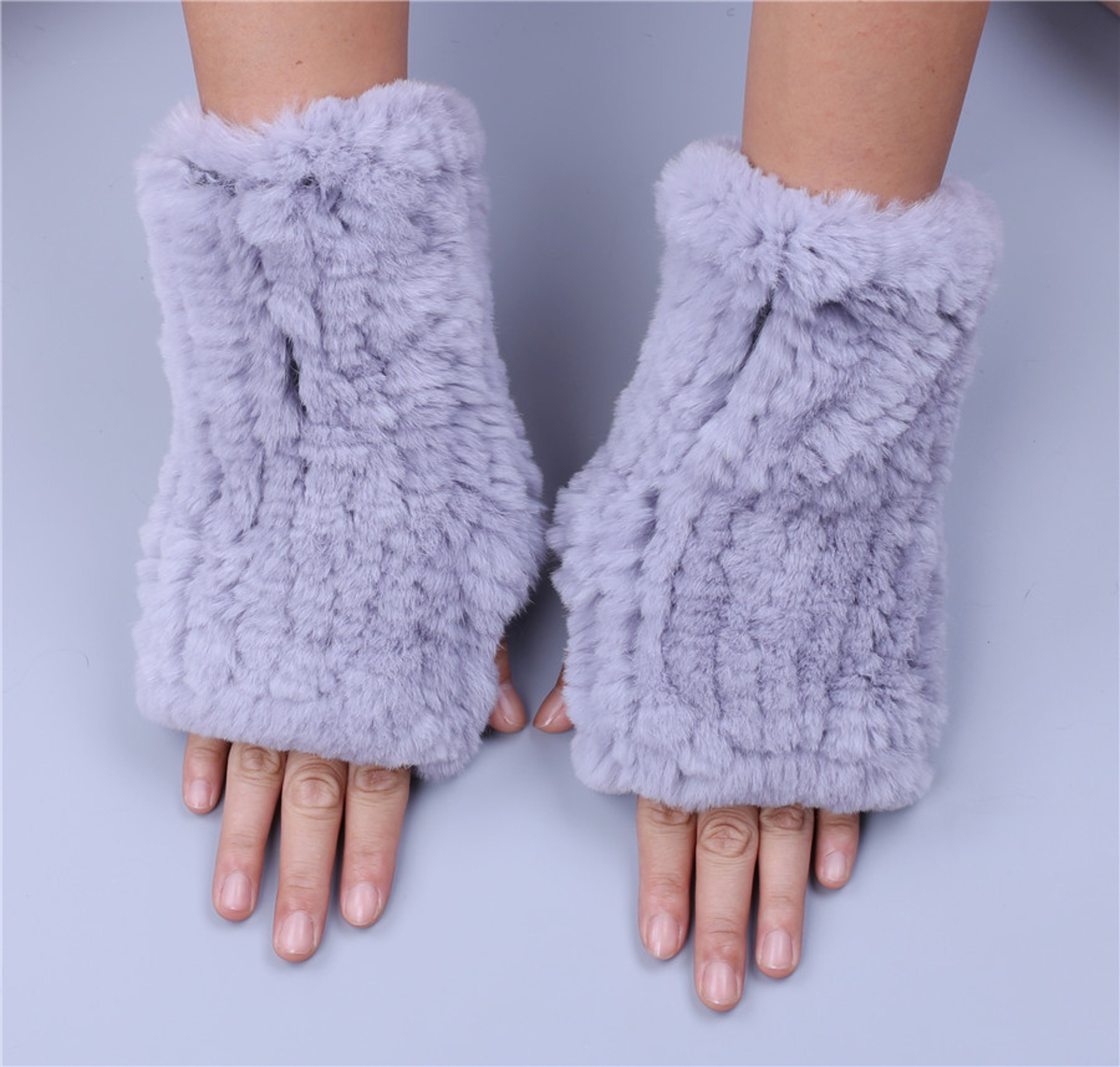 Rex Rabbit Fur Fingerless Gloves For Women Soft Real Fur Winter Mittens Wrist Warmers 5