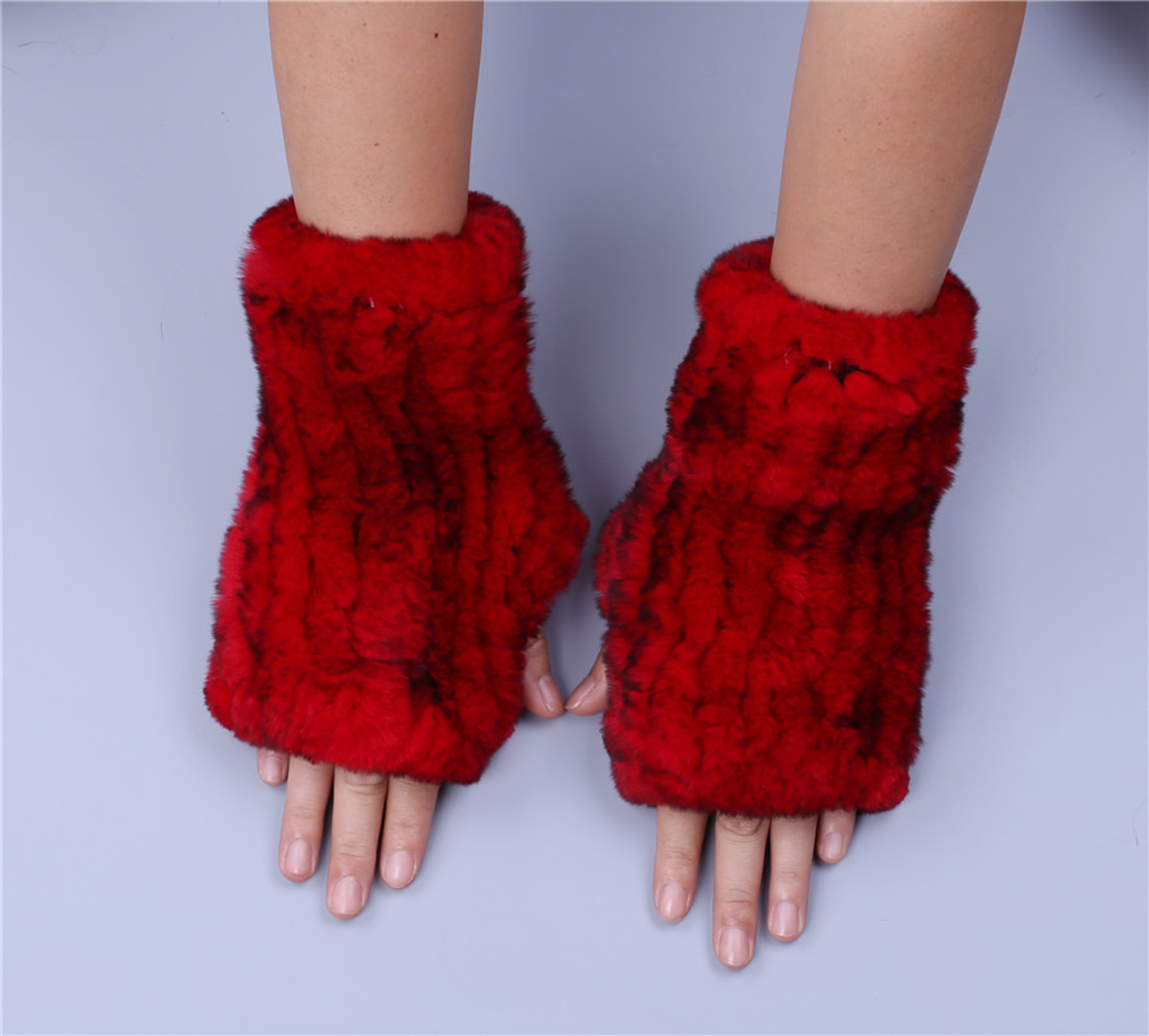 Rex Rabbit Fur Fingerless Gloves For Women Soft Real Fur Winter Mittens Wrist Warmers 7