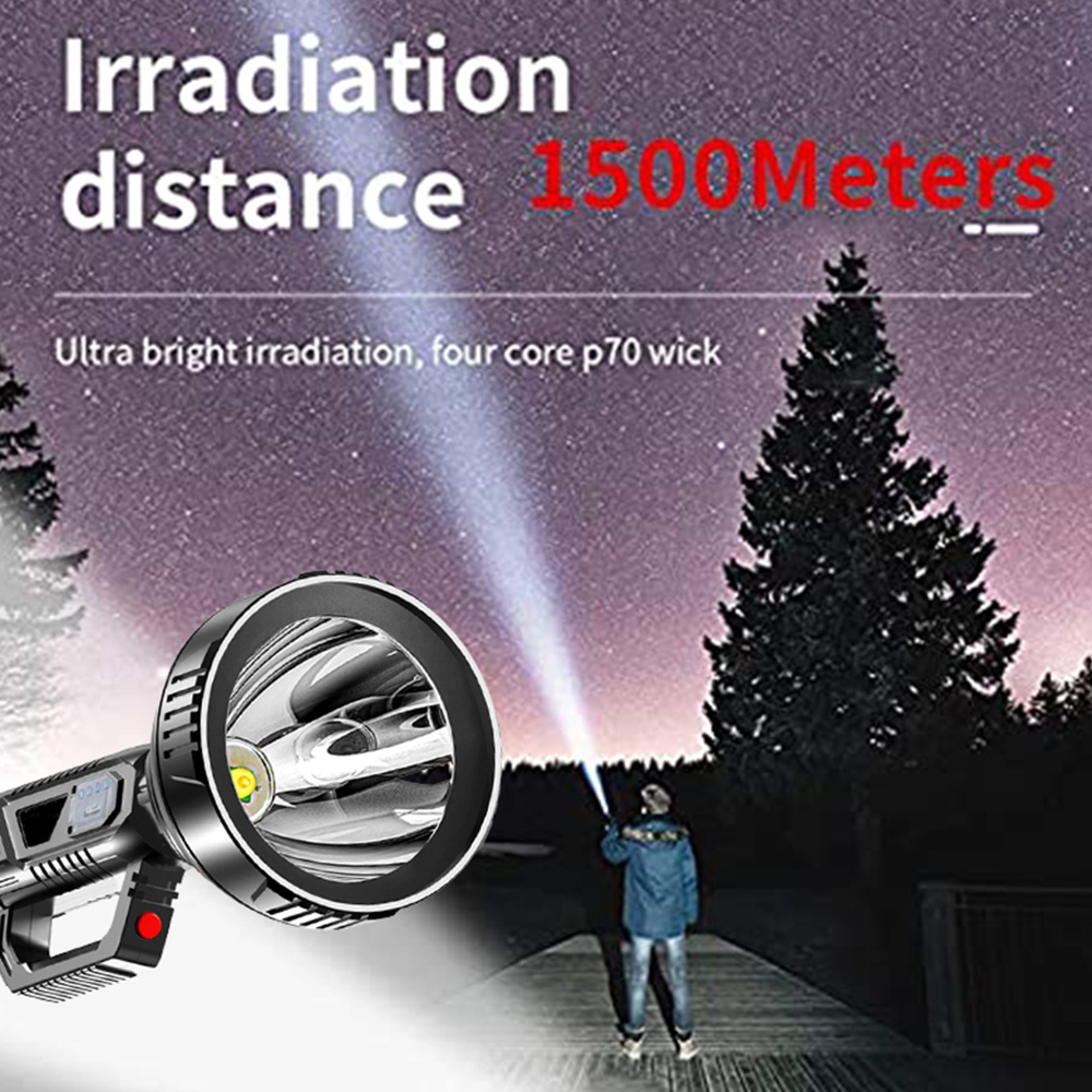 High Power LED Flashlight  Waterproof Fishing Lantern  USB Rechargeable Searchlight for Camping, Hiking & Outdoor – view 6