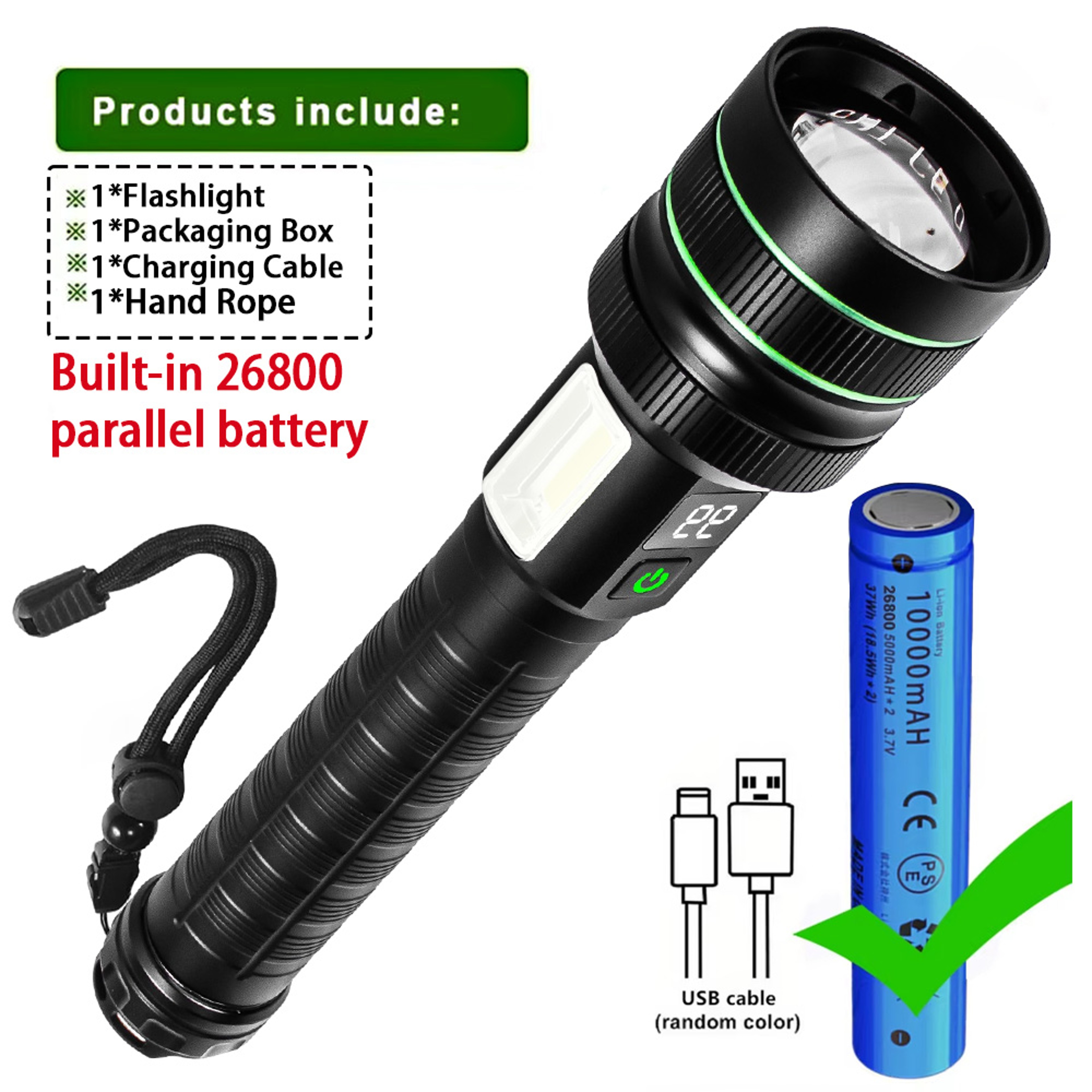 High Power Tactical LED Flashlight With Zoom Built In 26650 Battery  Ideal For Outdoor Adventures 6