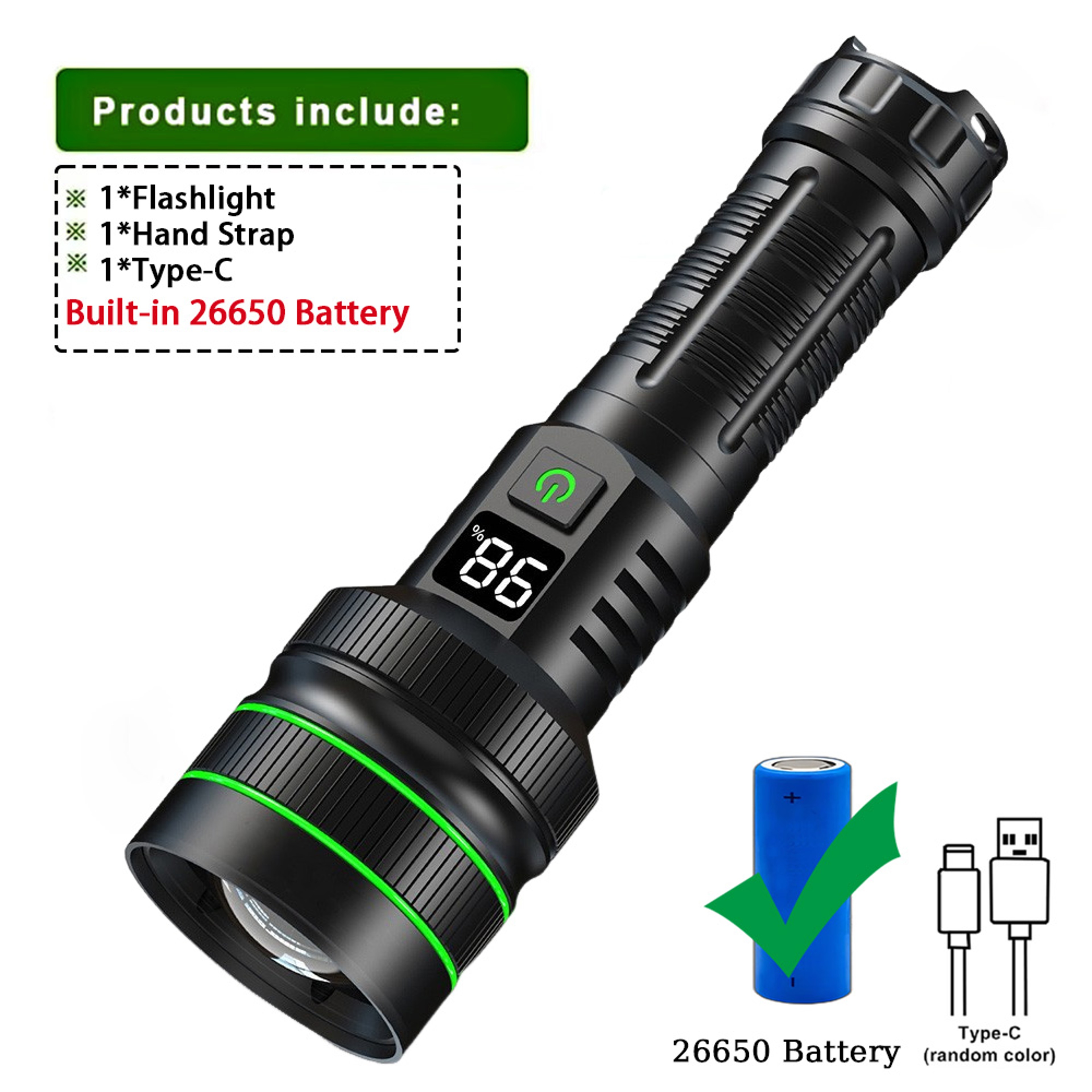 High Power Tactical LED Flashlight With Zoom Built In 26650 Battery  Ideal For Outdoor Adventures 9