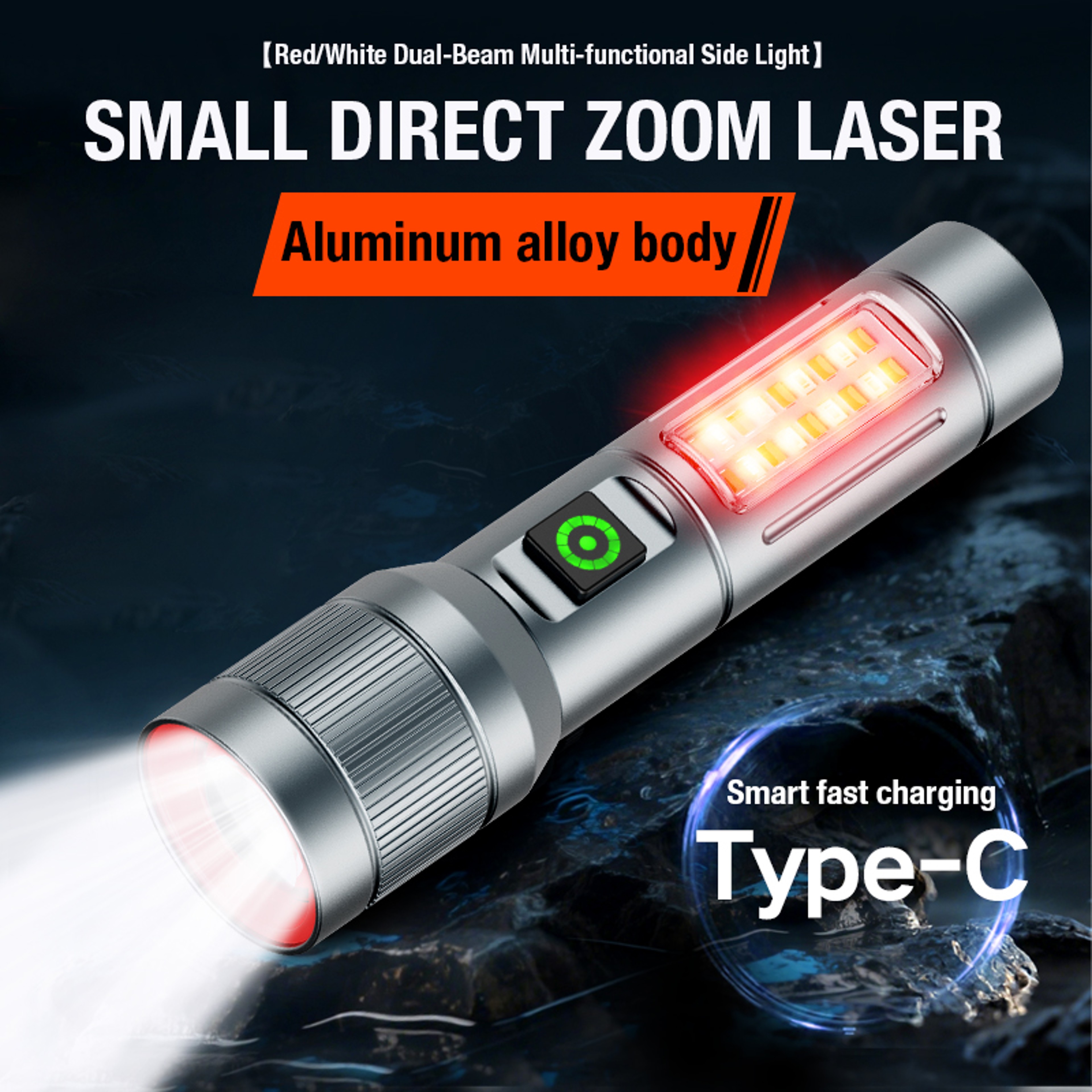 Rechargeable Ultra Bright Flashlight with Multi Light Source Zoom Long Beam & Side Flood Light for Outdoor Emergencies – view 1