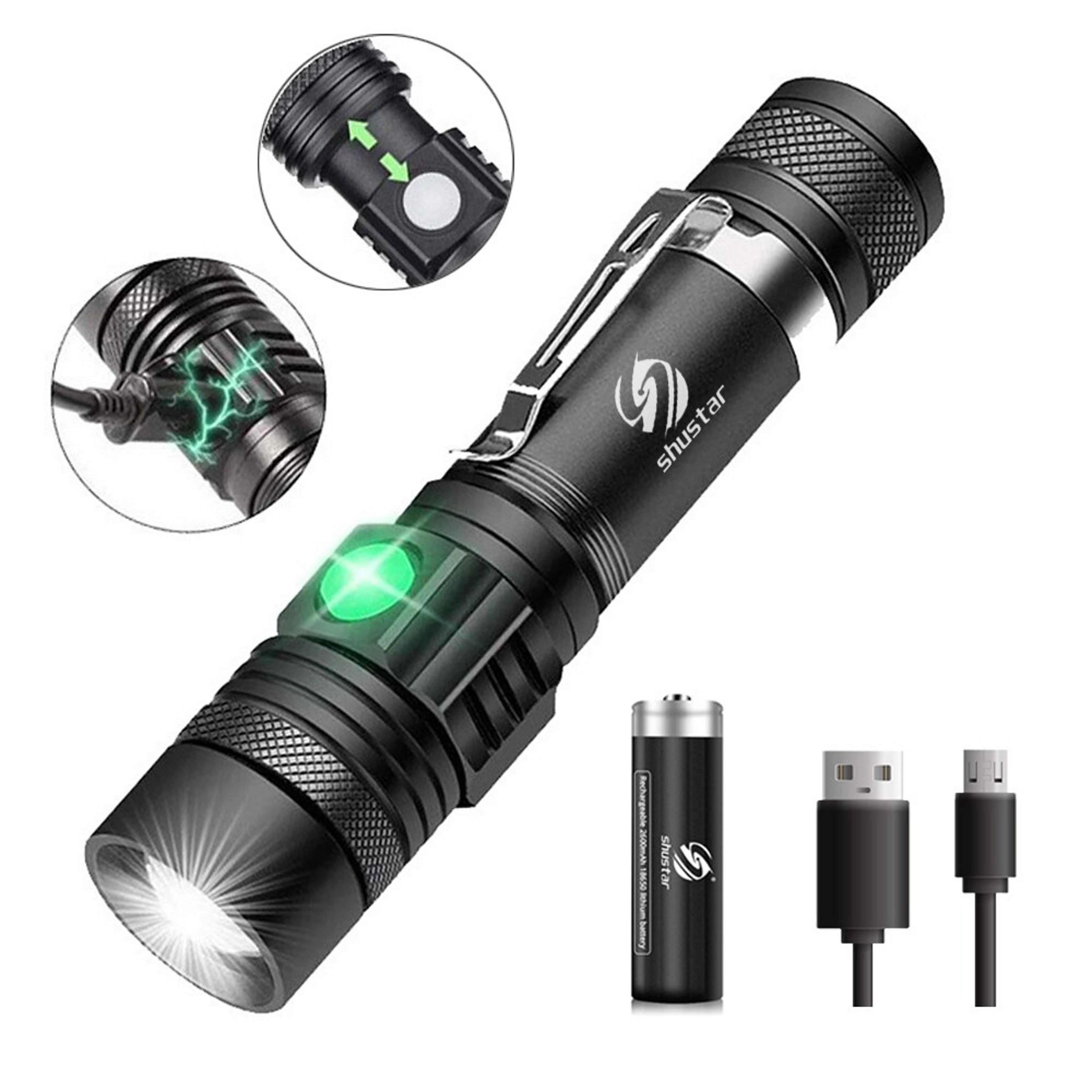 High Power LED Flashlight With Zoom Waterproof Lamp Lighting Modes  USB Charging 0