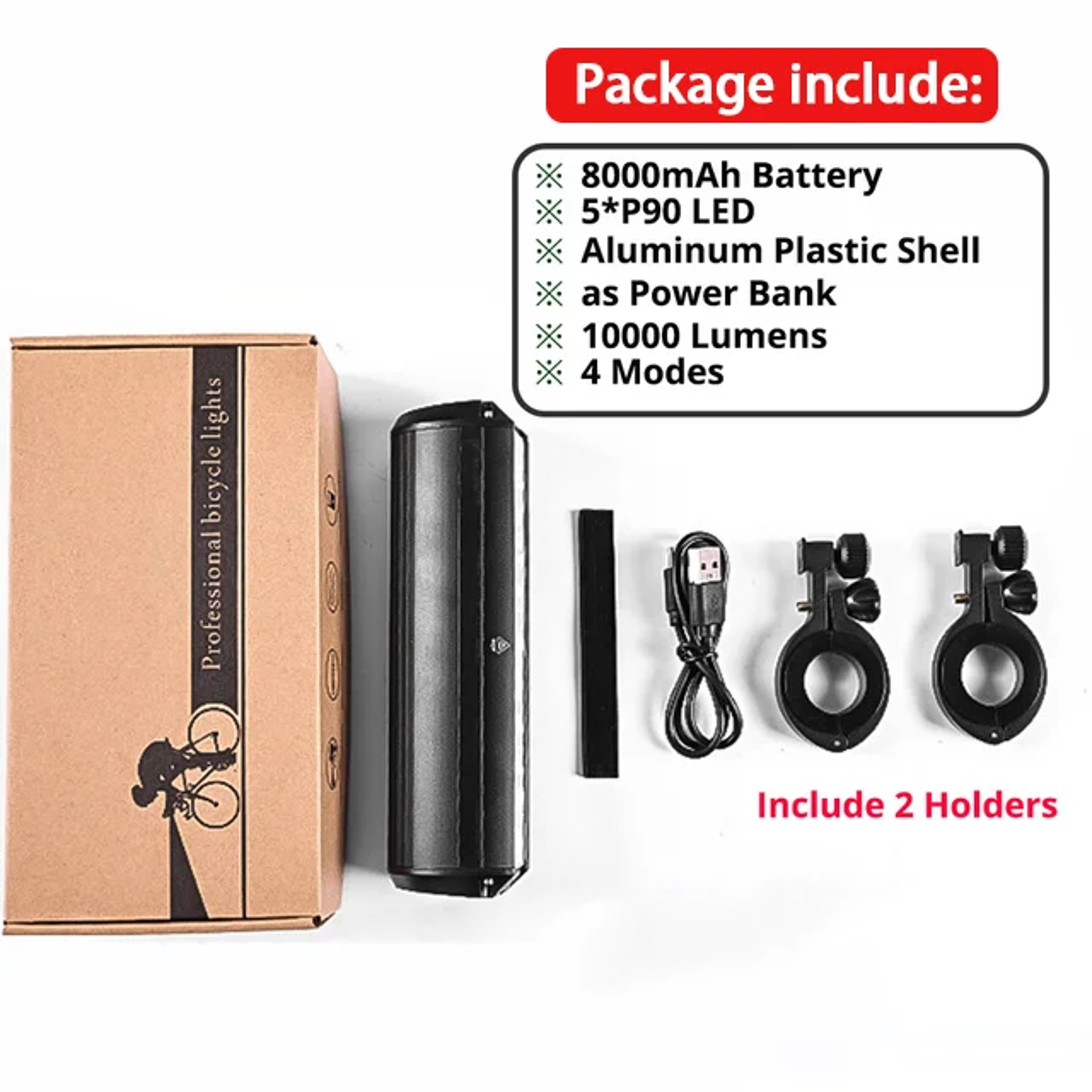 Bicycle Front Light Waterproof USB Charging MTB Bike Light 8