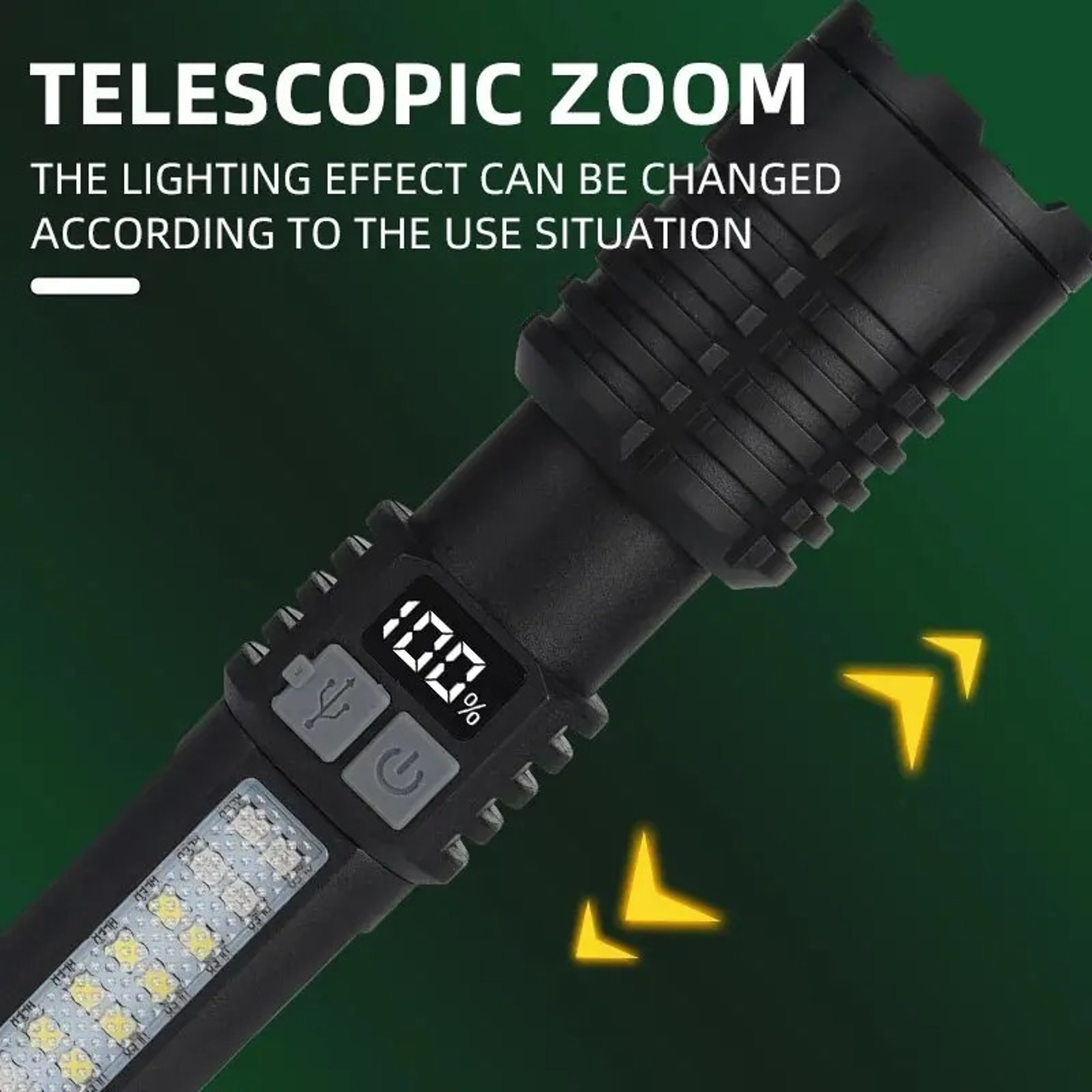 High Power Tactical LED Flashlight USB Rechargeable Camping Torch With Telescopic Zoom  Built In Ba 2