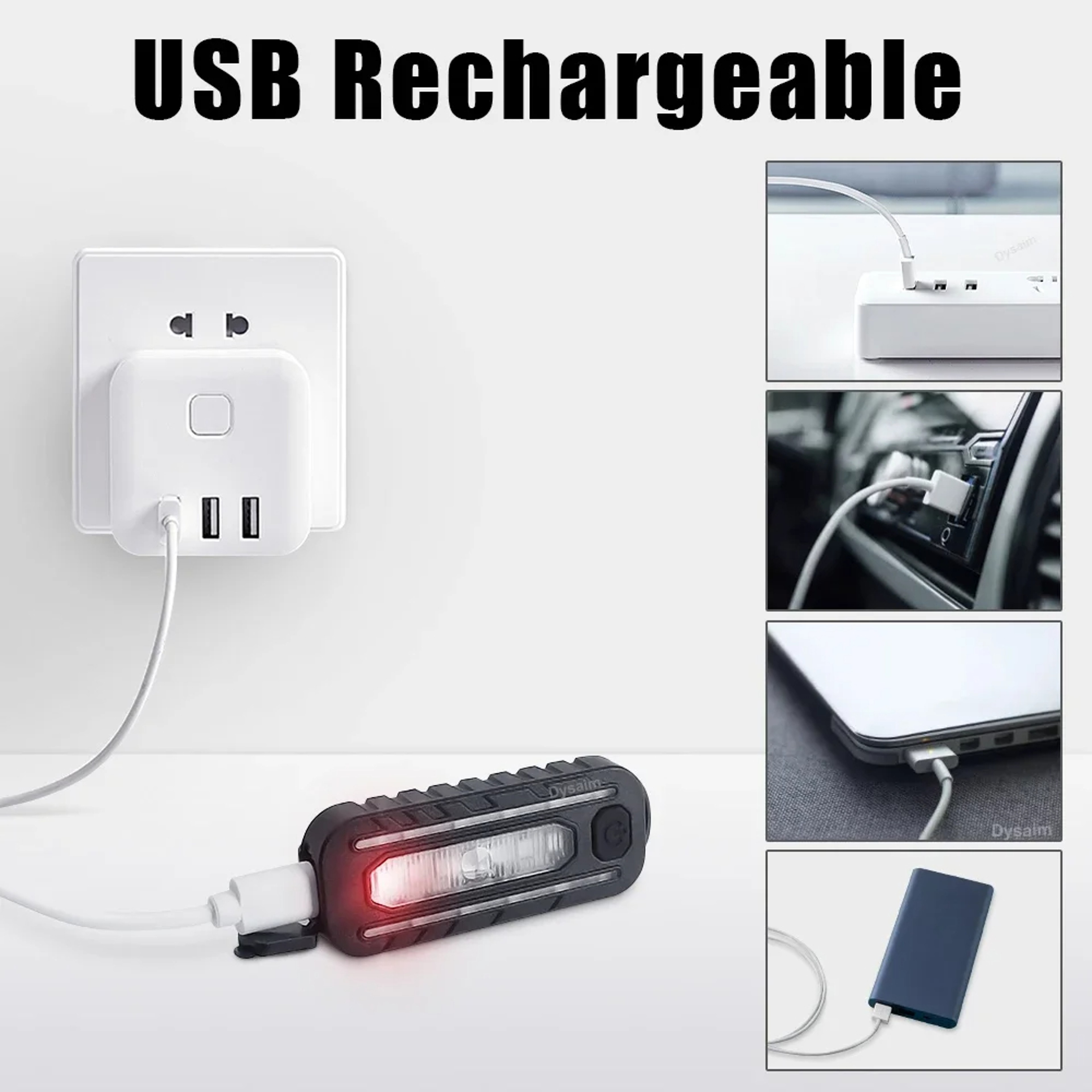 USB Rechargeable LED Keychain Flashlight with Warning Light and Shoulder Clip – view 4