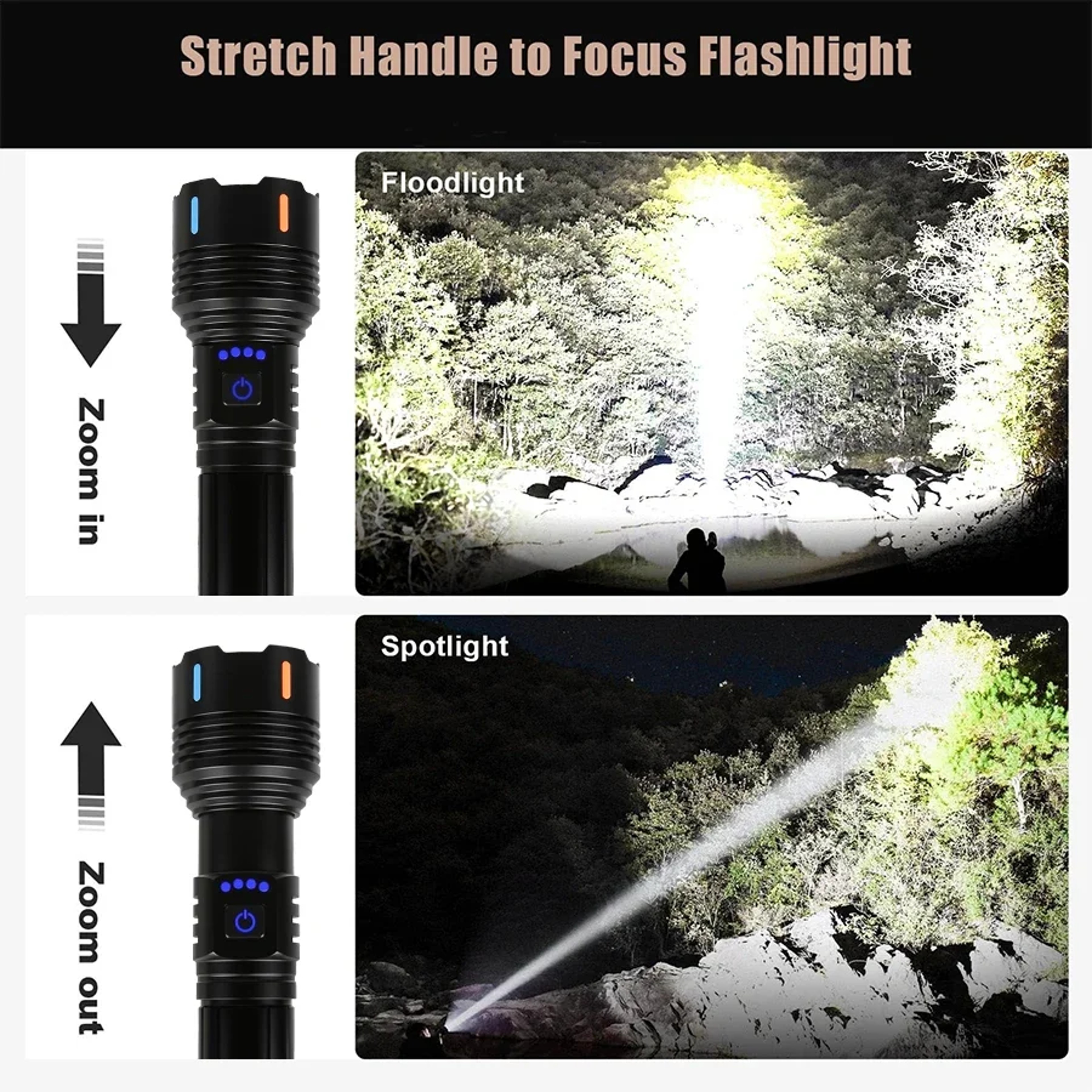 High Power LED Flashlight Rechargeable Type C Zoom Torch Window Breaker For Outdoor Camping  Hiking 3