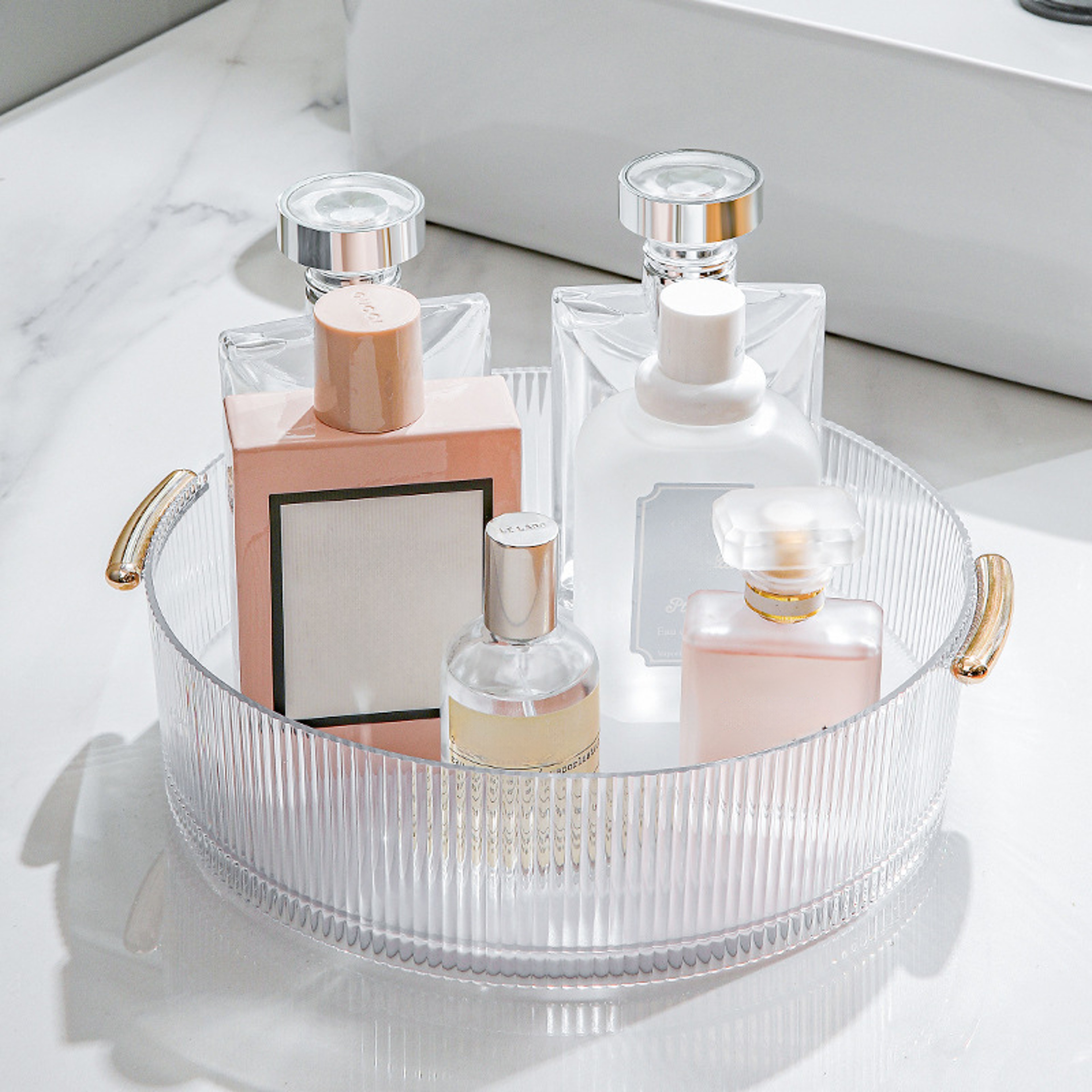 Rotating Cosmetic Storage Box Large Capacity, Transparent, Turntable Desktop Organizer – view 2