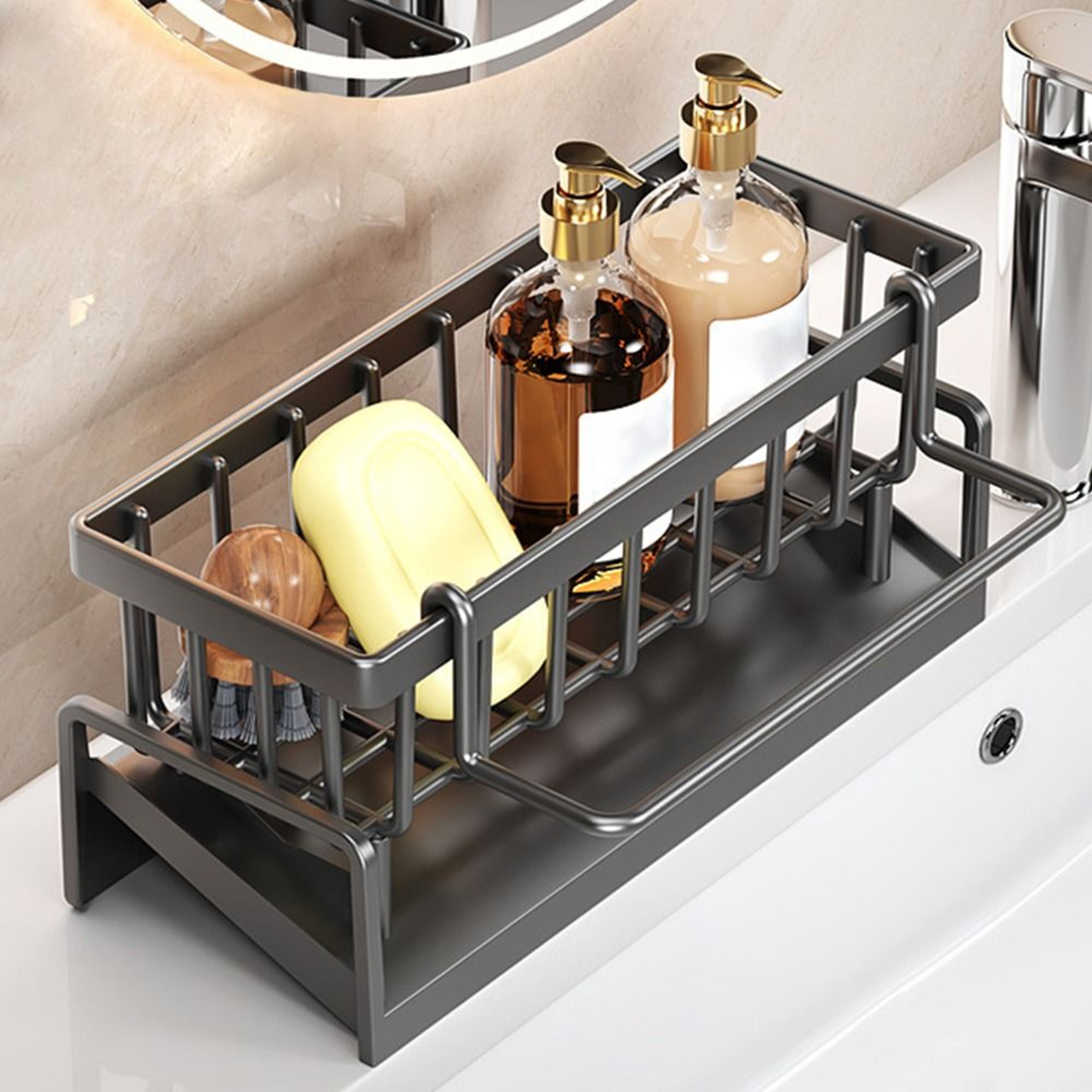 Self Draining Sink Shelf Sponge Holder Multifunctional Kitchen Storage Organizer For Soap  Cosmetic 1