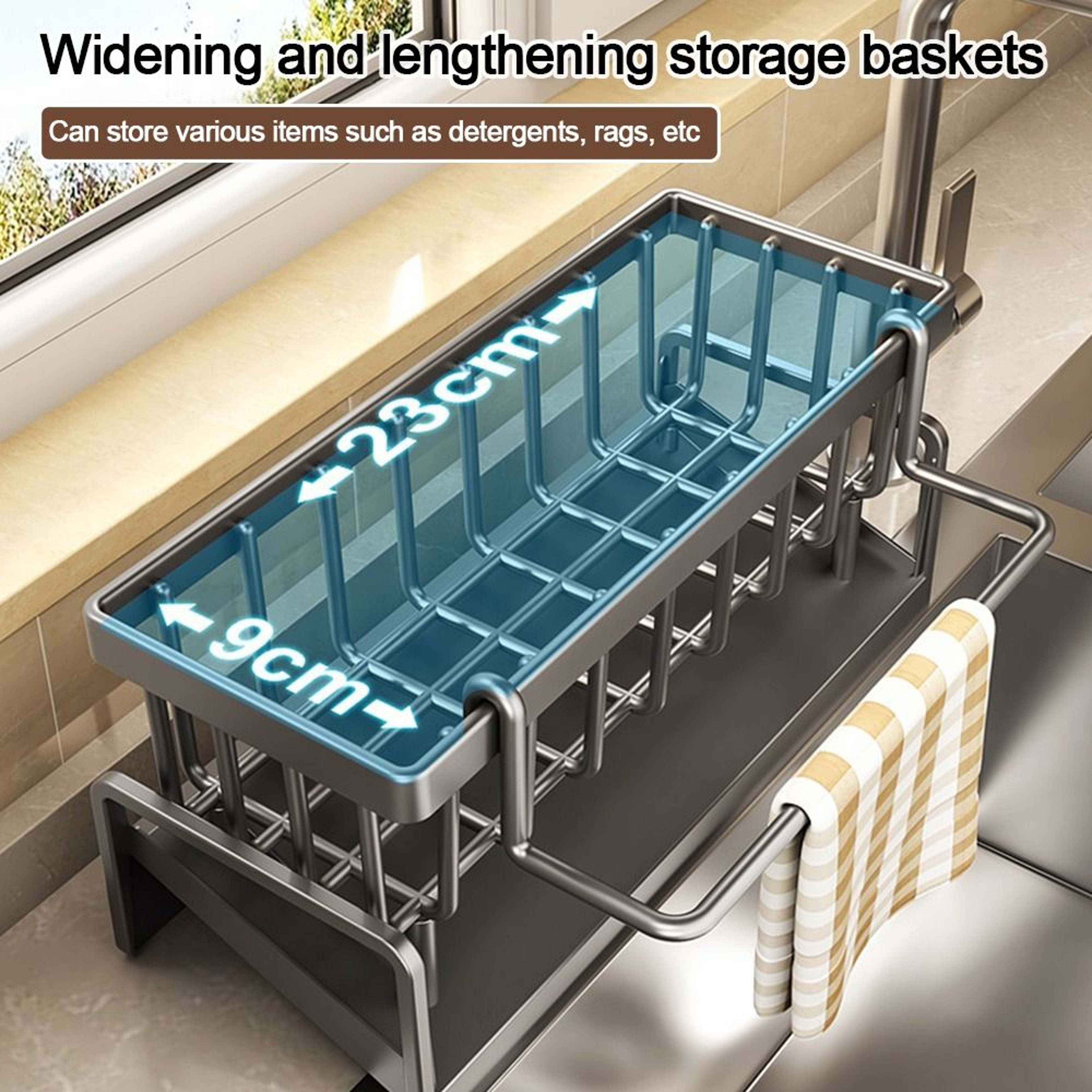 Self Draining Sink Shelf Sponge Holder Multifunctional Kitchen Storage Organizer For Soap  Cosmetic 3