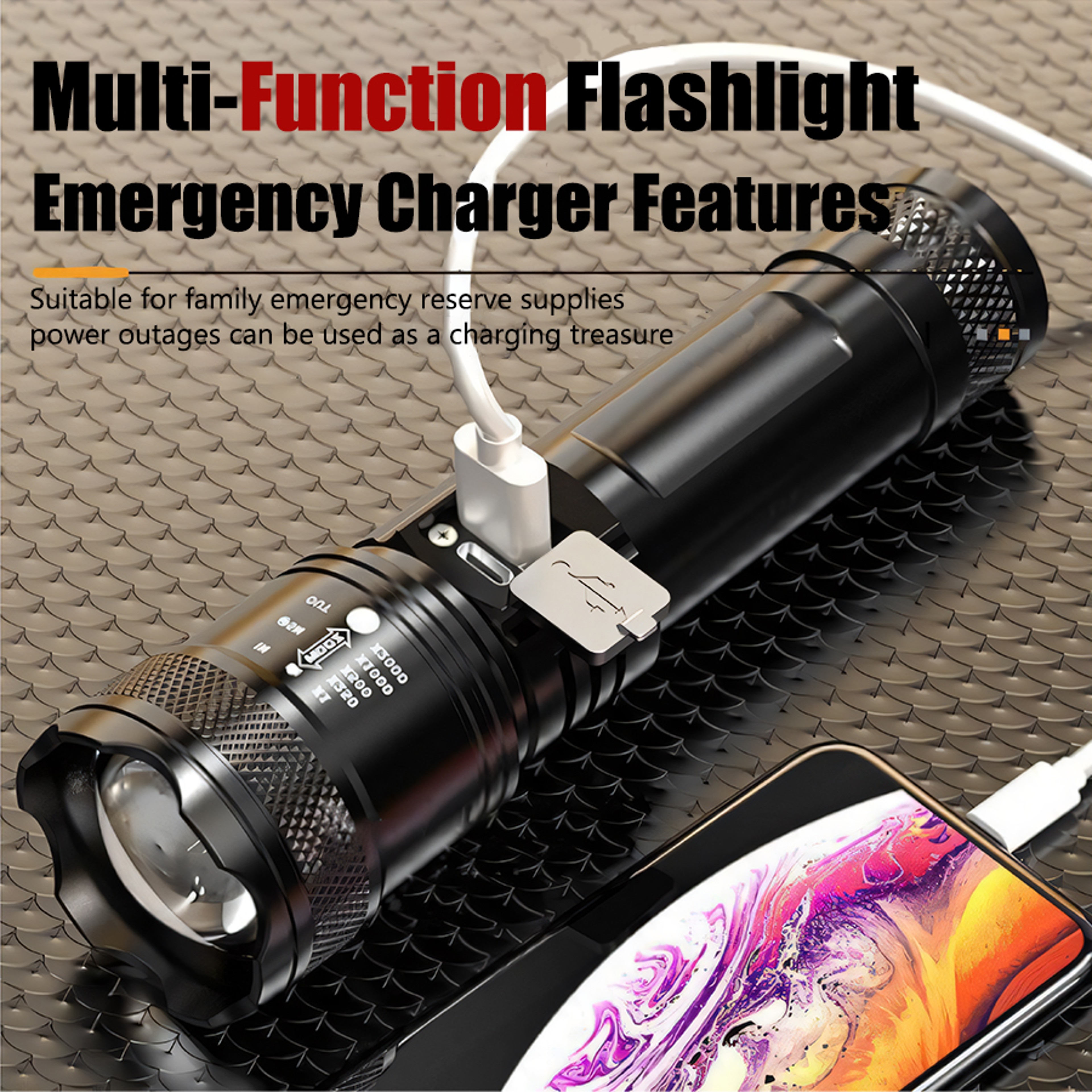 HighPowered LED Tactical Flashlight With USB Charging  Ultra Bright Zoom Lantern For Camping Fishin