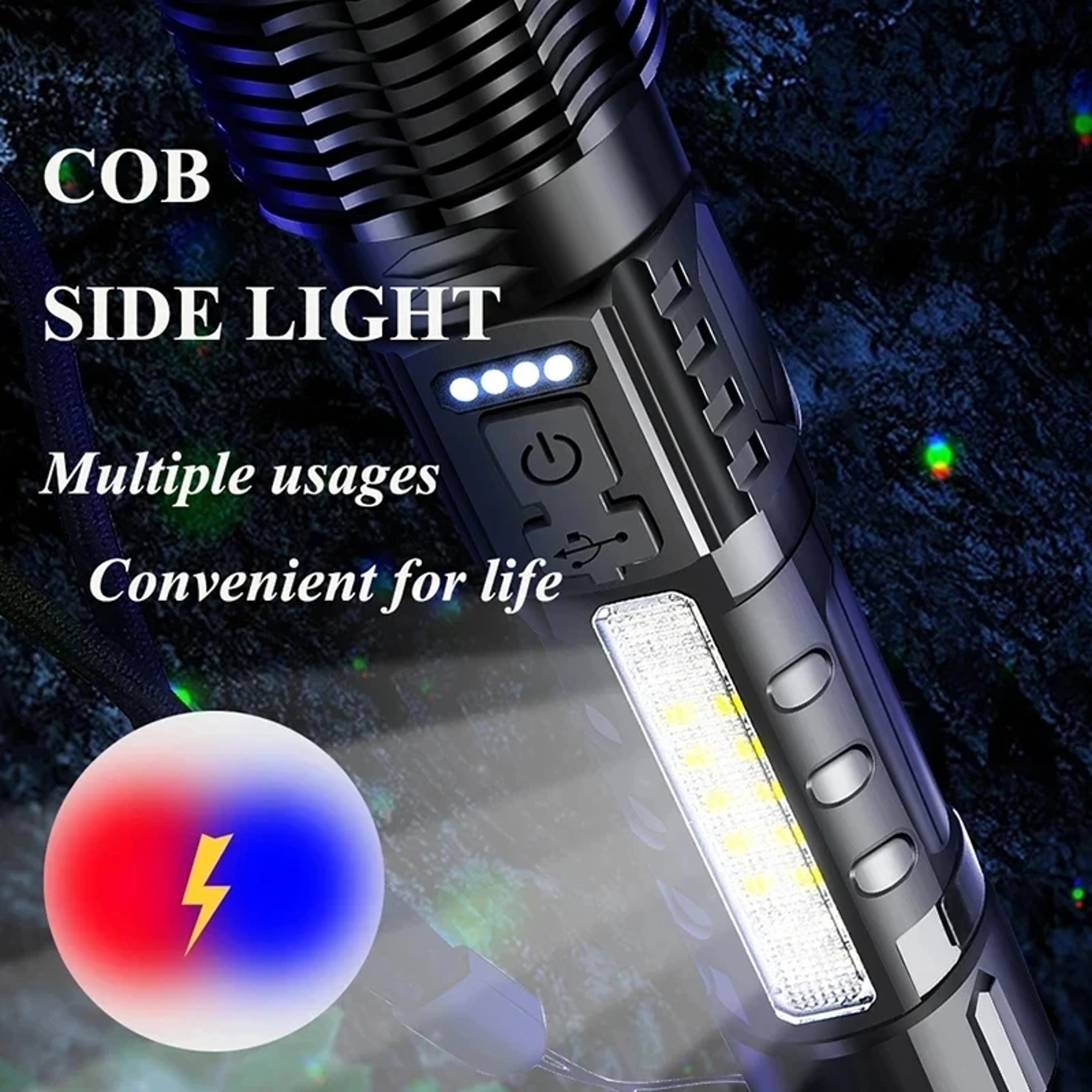 High Power LED Flashlight With Rechargeable Built In Battery Type C Charging Tactical Torch For Out 4