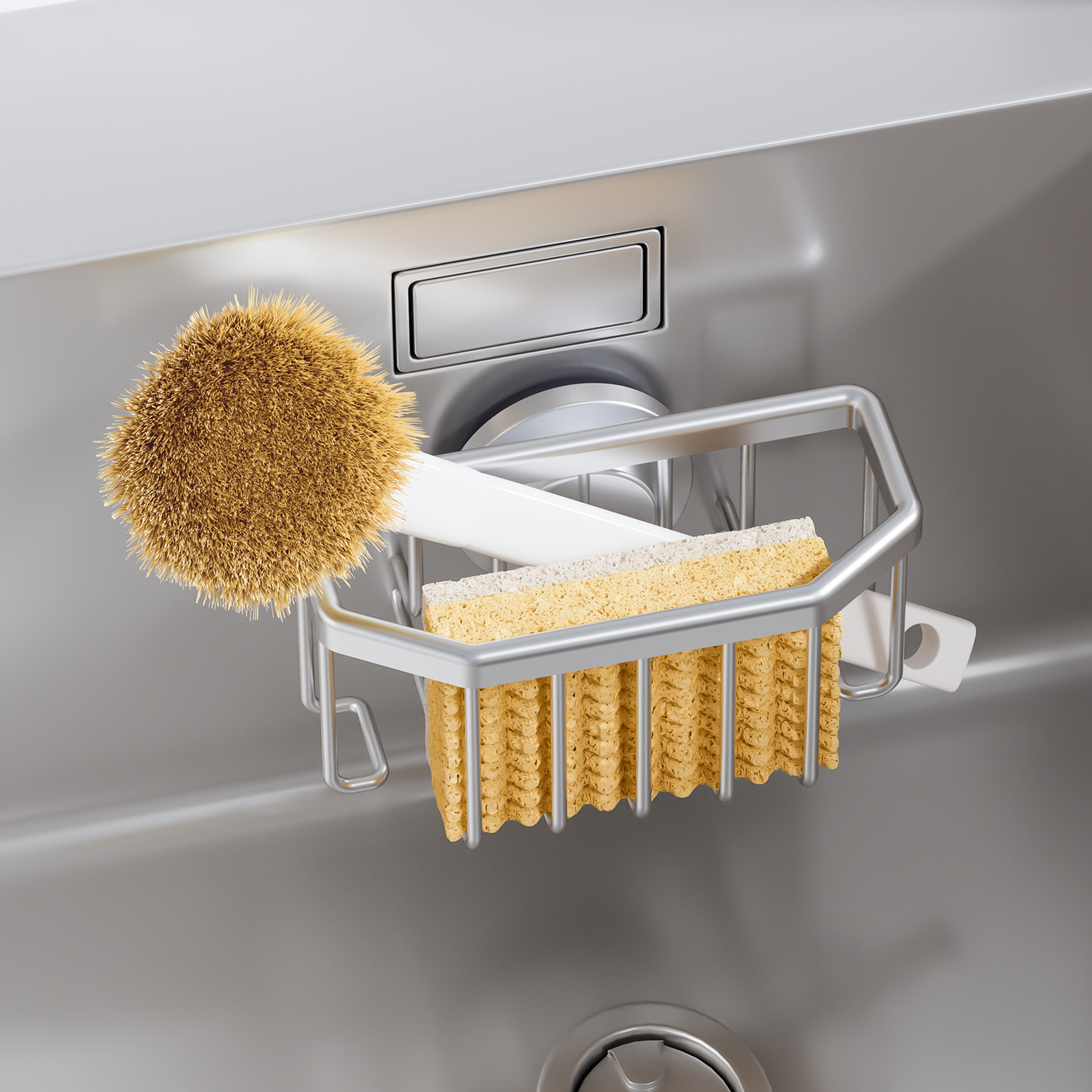 TAILI Rustproof Aluminum Sink Caddy with Strong Suction Cup  Removable Sponge & Brush Holder for Kitchen Sink – view 1