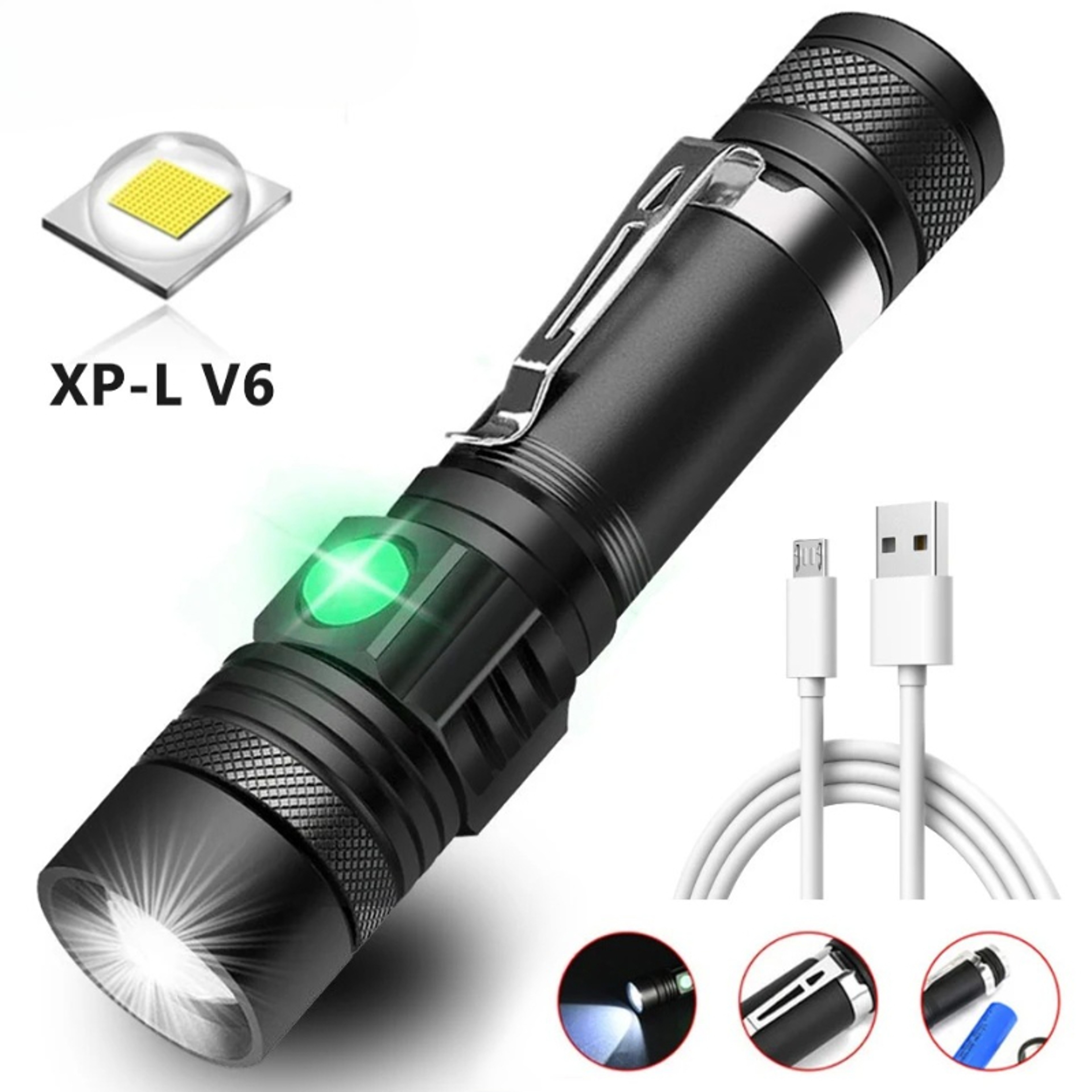 Type C Rechargeable Tactical Flashlight  Waterproof LED Torch For Camping Hiking  Cycling 0