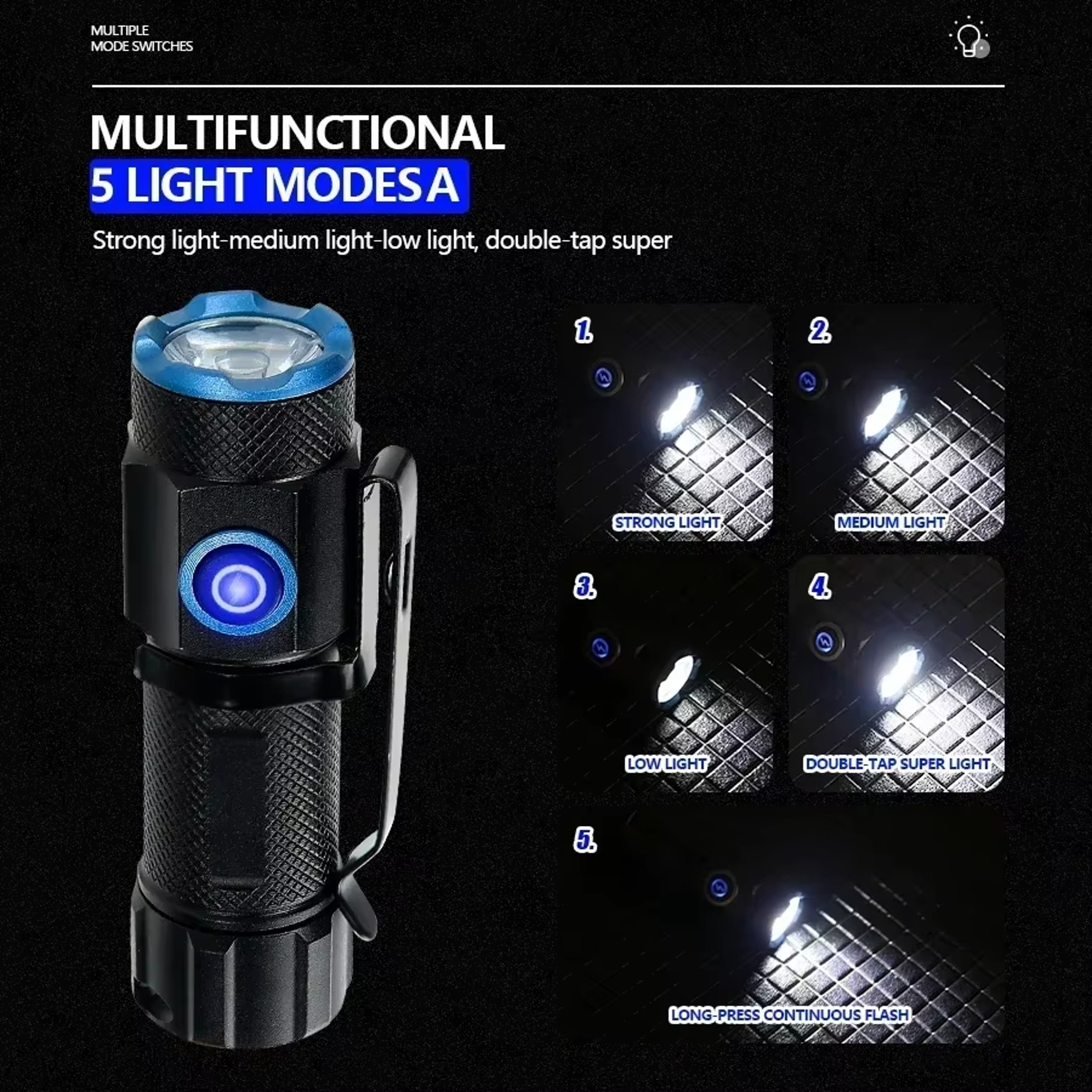 Ultra Bright Mini LED Flashlight with Tail Magnet  USB C Rechargeable Camping, Hunting, and Emergency Lamp – view 3