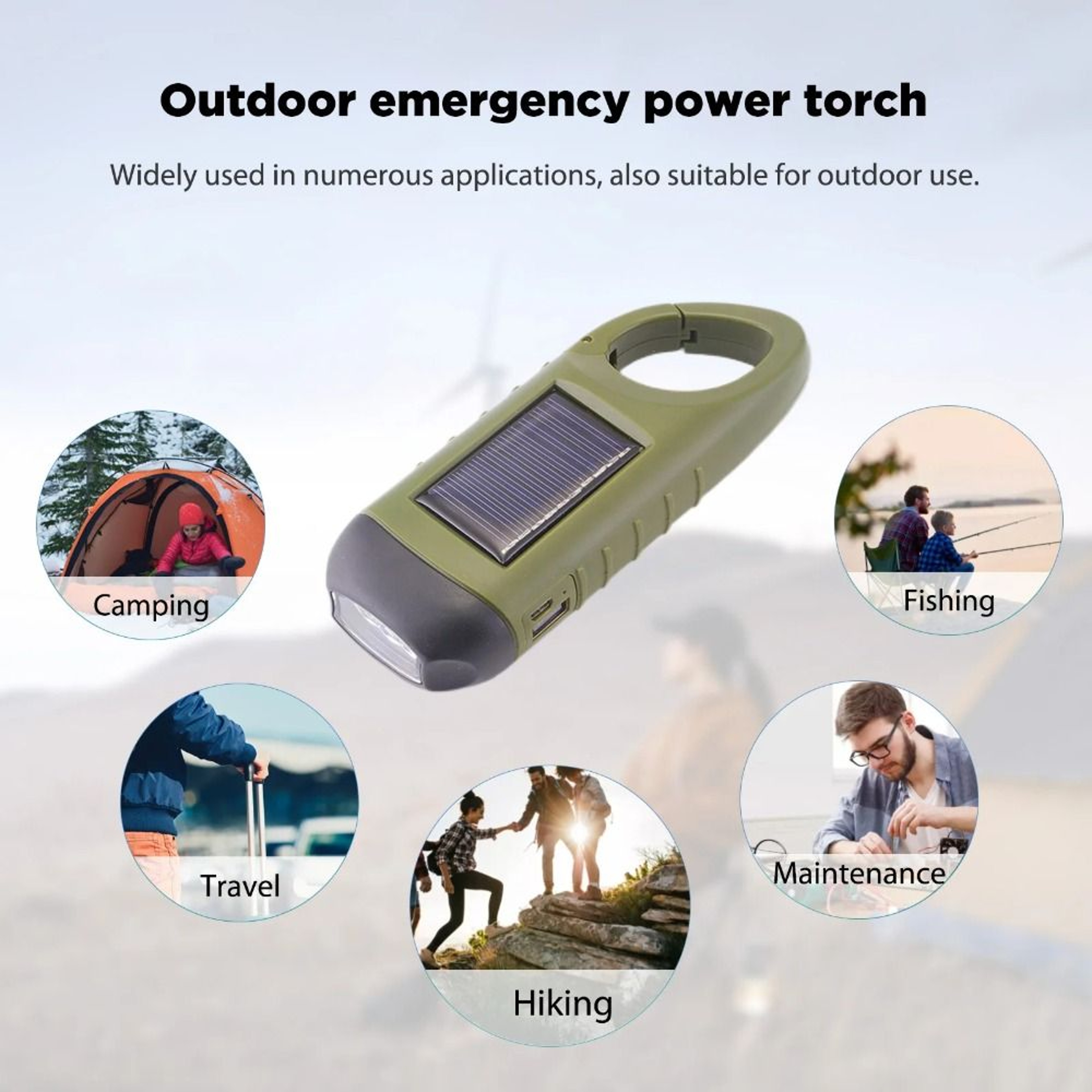 Solar Powered Hand Crank LED Flashlight  Portable, Rechargeable & Energy Efficient Torch for Outdoor Adventures – view 3