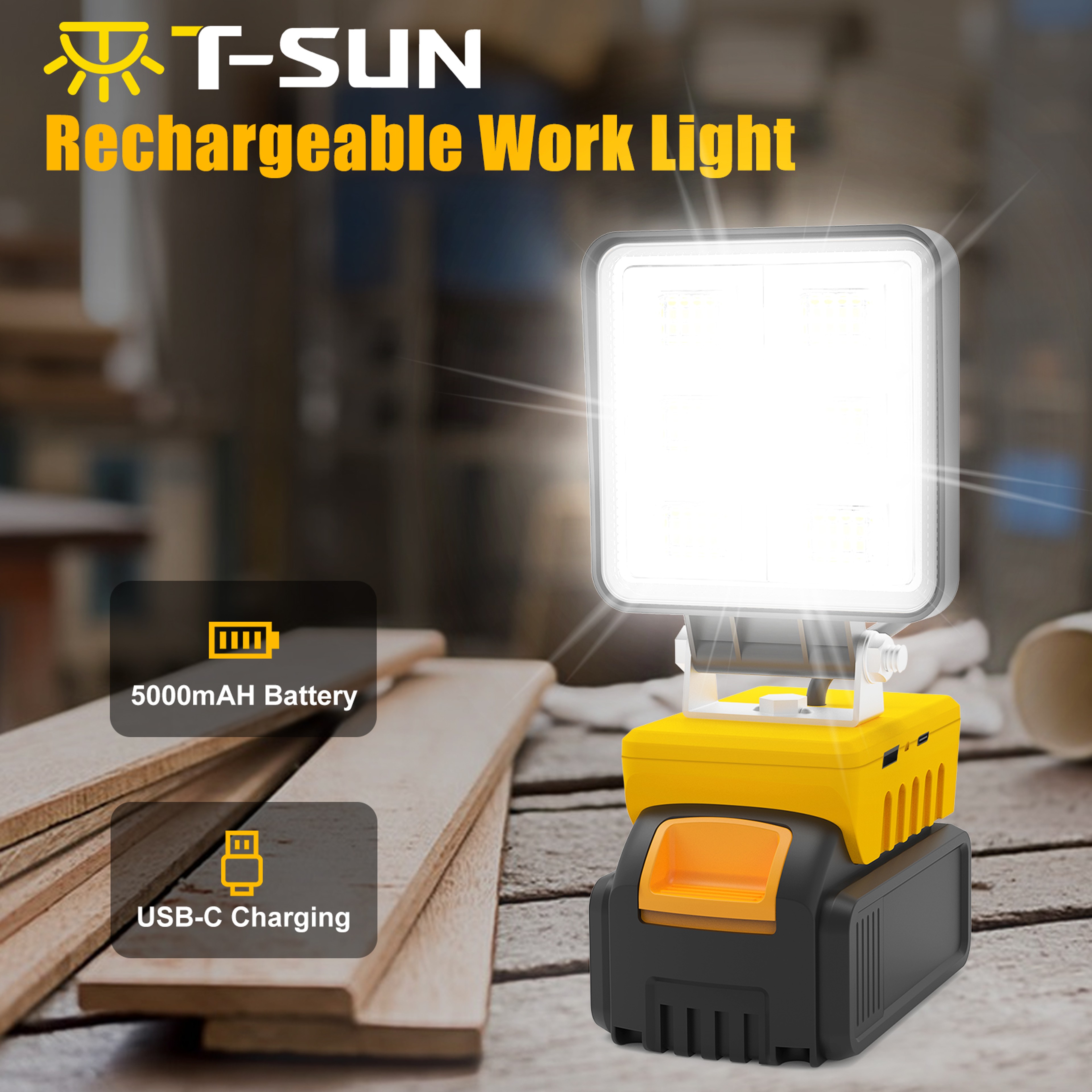 Portable LED Work Light  Cordless Rechargeable Flood Light for DeWalt, Adjustable Base, No Battery – view 6