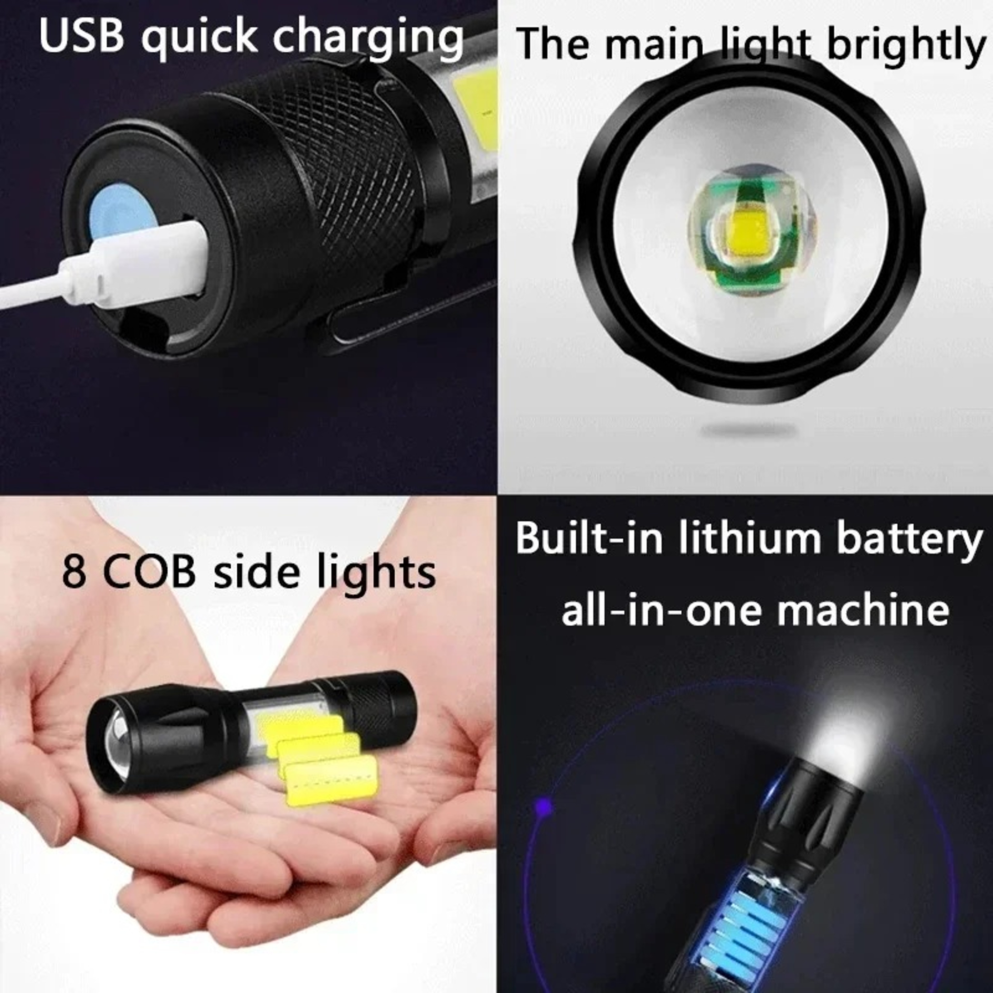 Mini Portable LED Flashlight USB Rechargeable Tactical Torch For Camping  Hiking 2