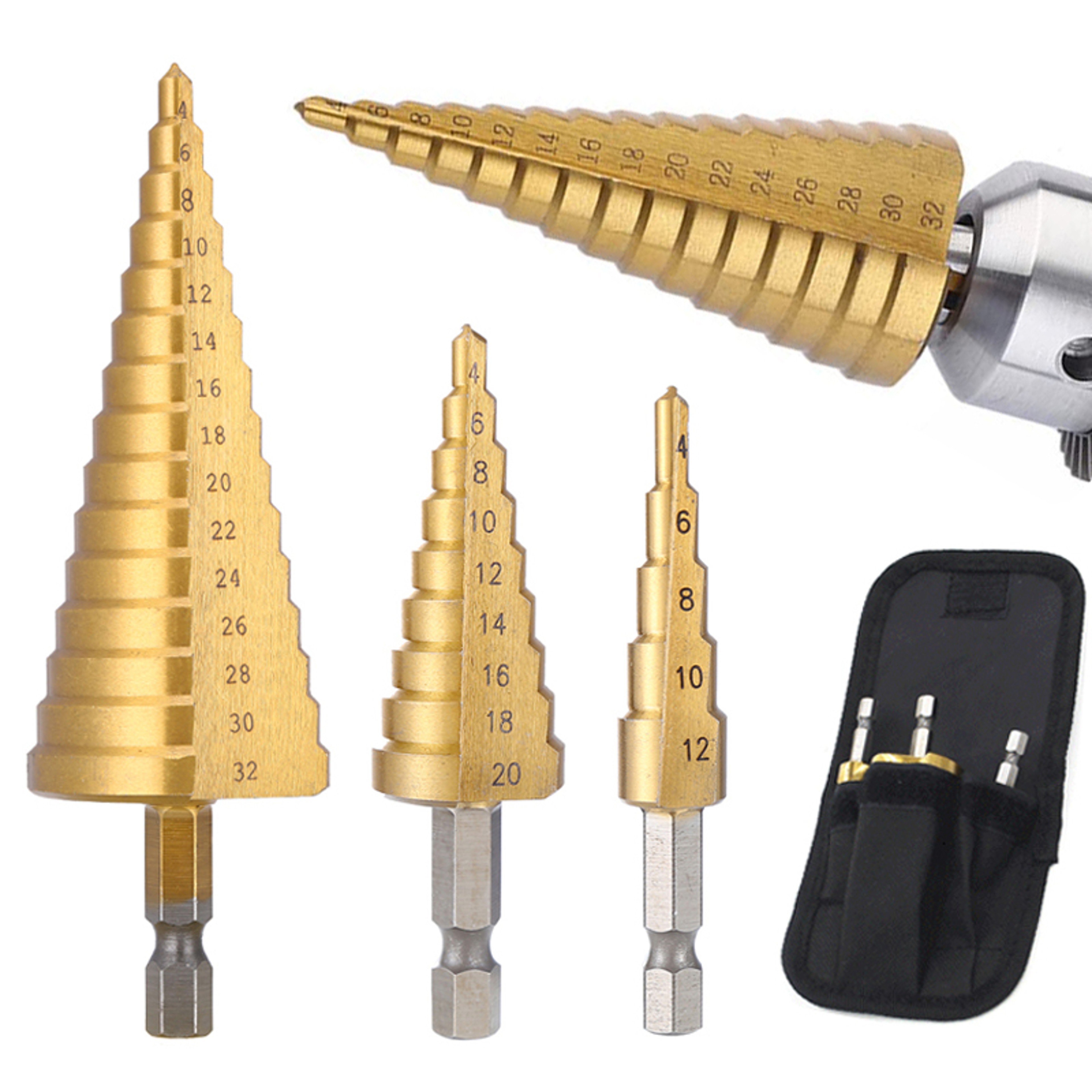 HSS Titanium Coated Step Drill Bit Set  For Metal  Wood Drilling 0