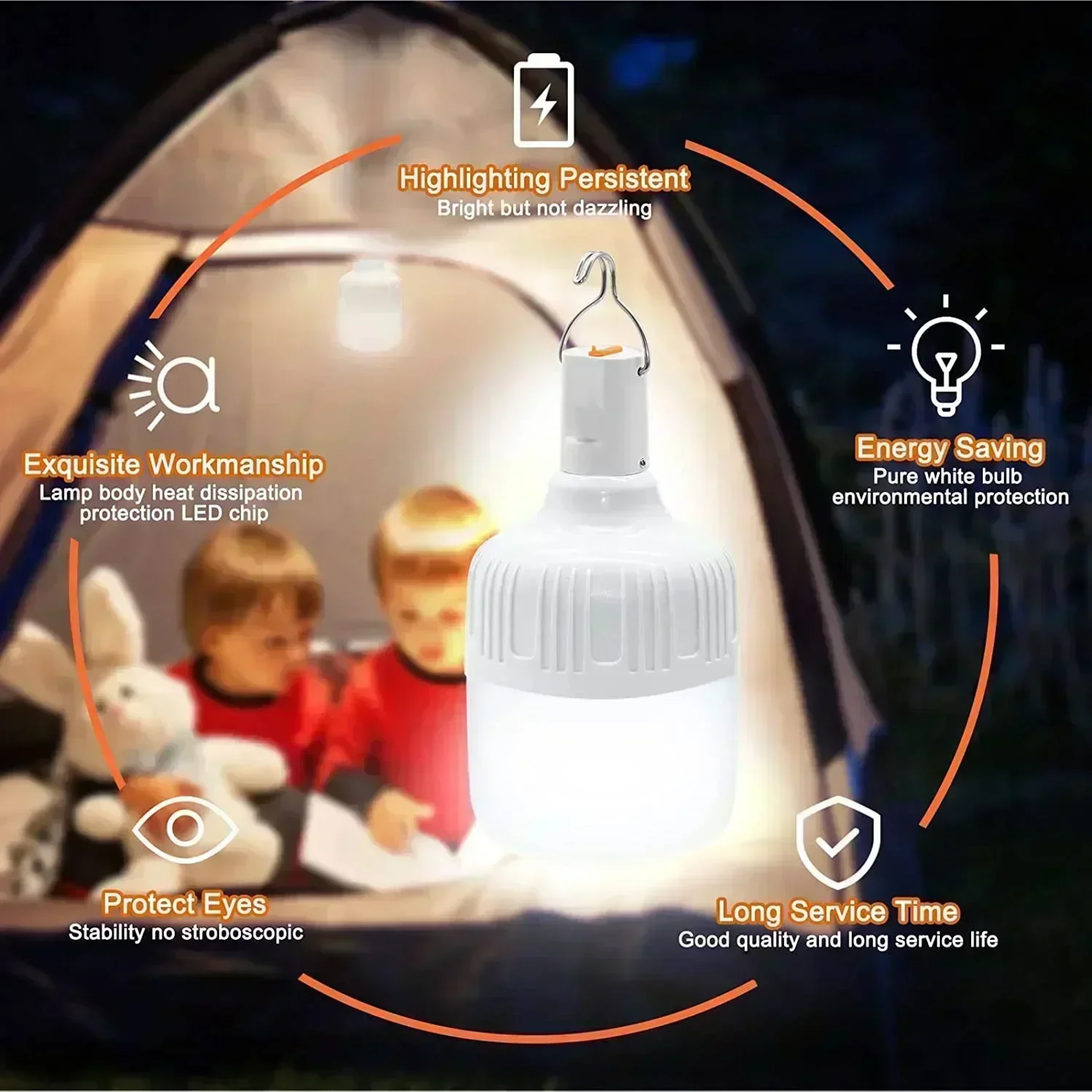 Portable Rechargeable LED Camping Lantern With Hook Dimmable Tent Light For Hiking  Emergency Use 2