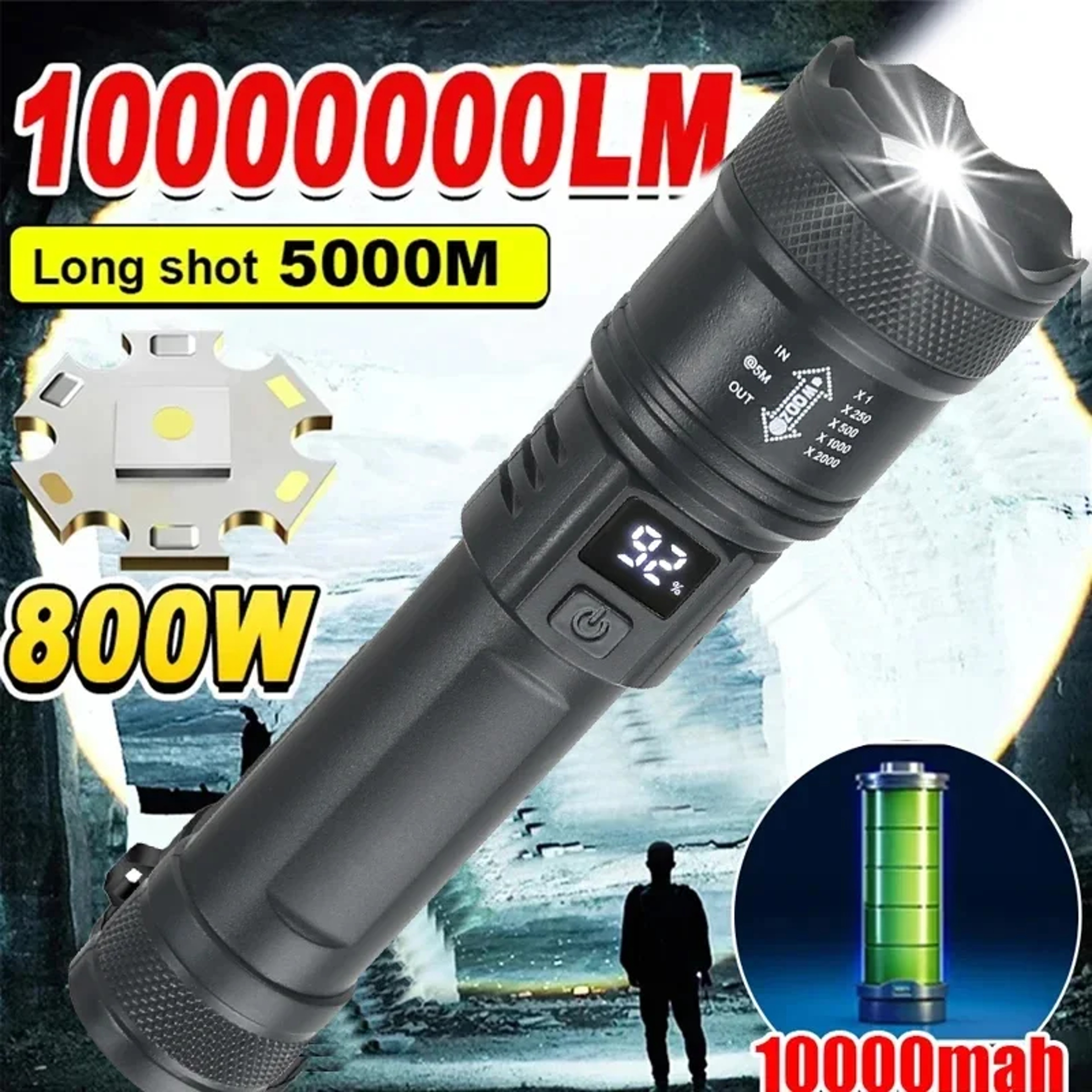 Tactical LED Flashlight with USB Charging, Zoom Lantern for Camping & Emergency Use – view 1