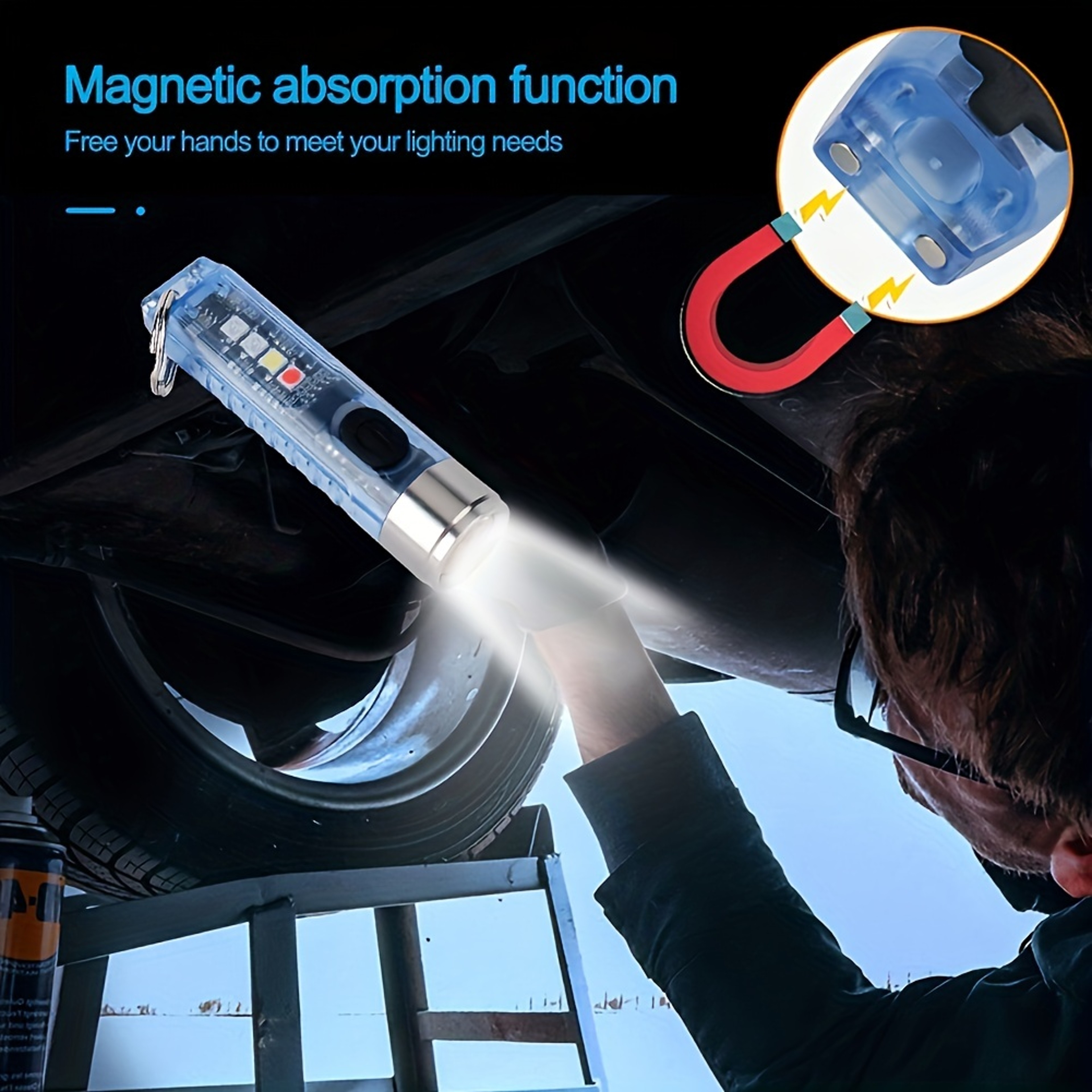 Mini Keychain LED Flashlight USB Rechargeable, Waterproof, Red & Blue Warning Lights, Perfect for Camping & Fishing – view 4