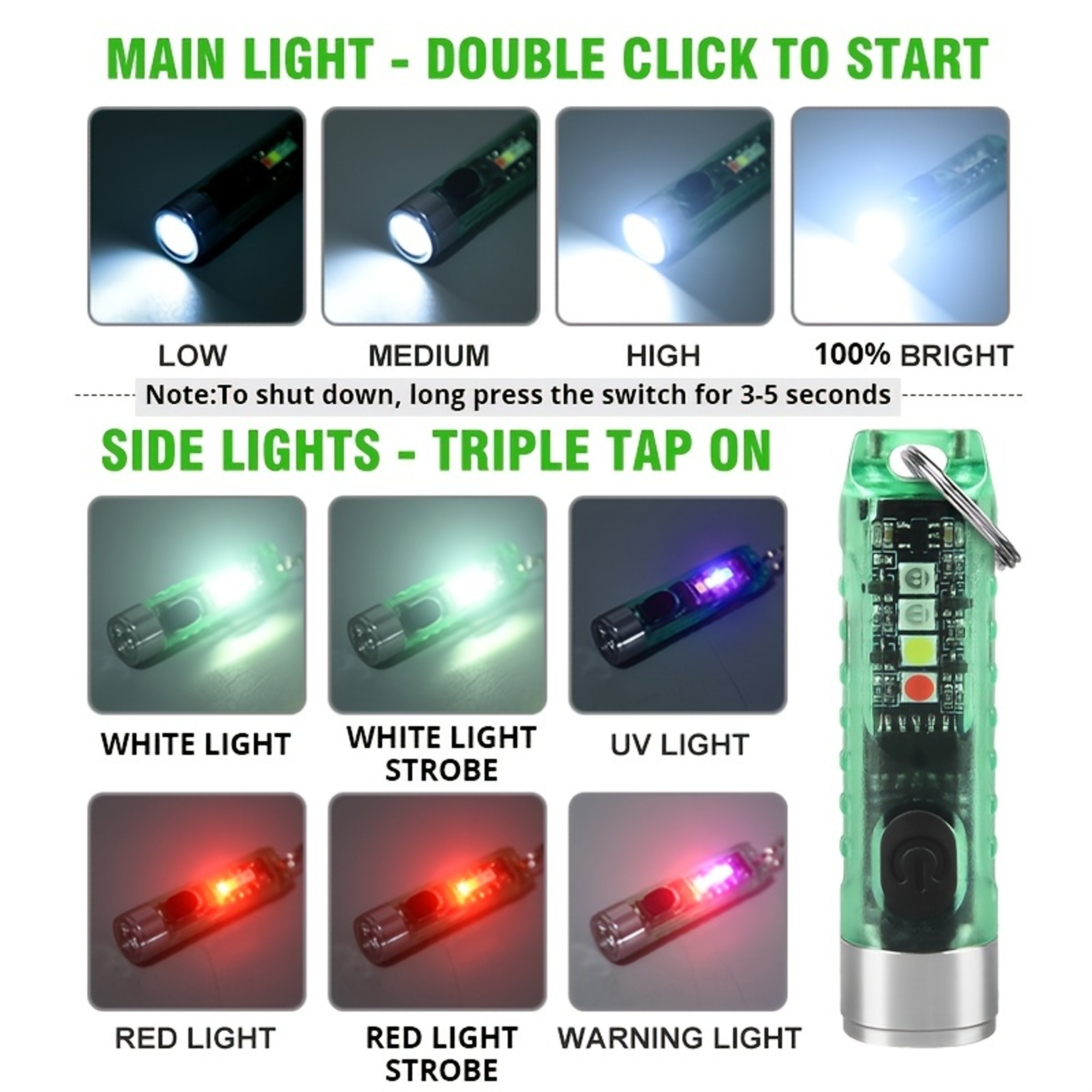 Mini Keychain LED Flashlight USB Rechargeable, Waterproof, Red & Blue Warning Lights, Perfect for Camping & Fishing – view 5