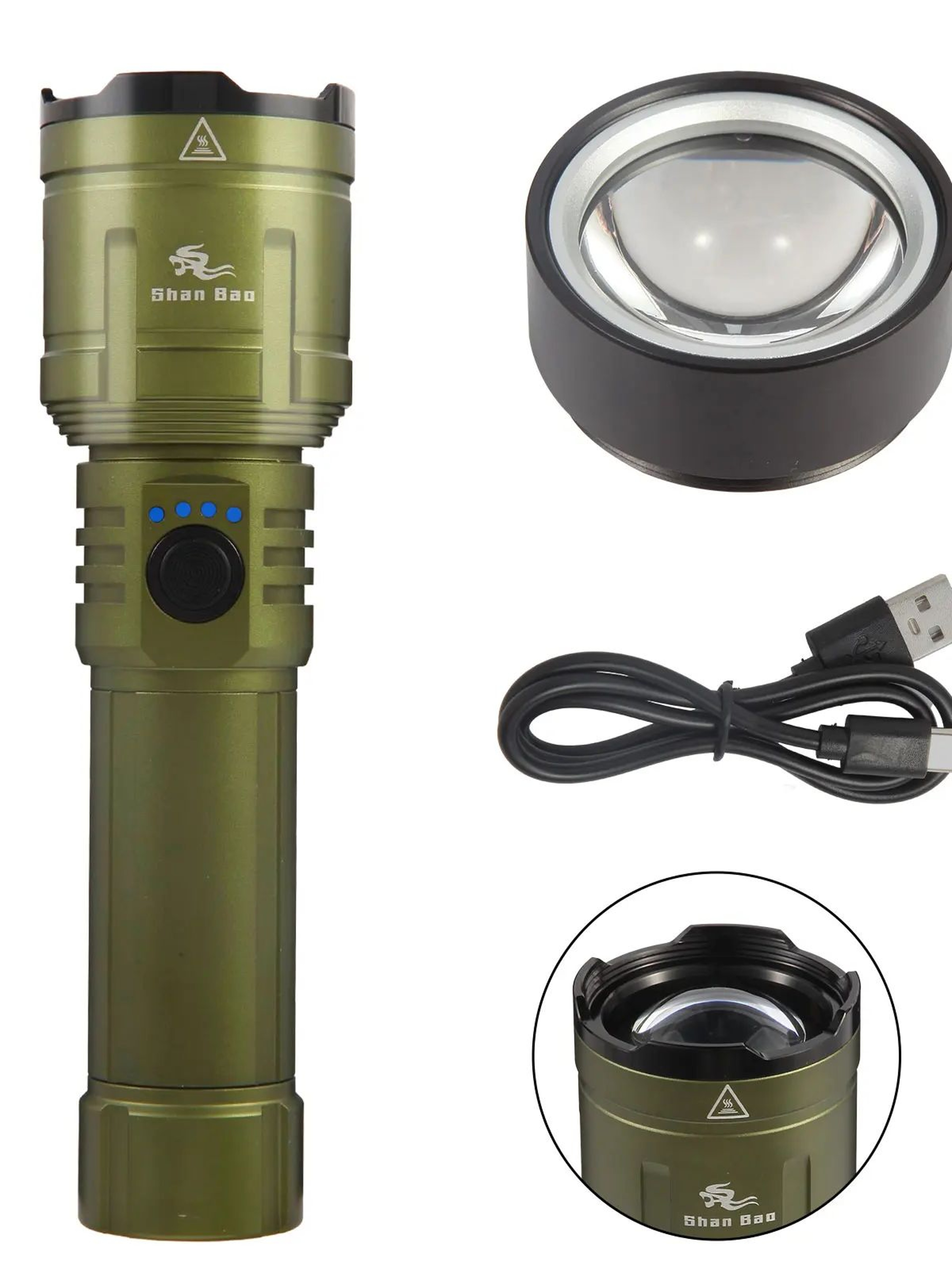 Shan Bao Rechargeable Green Flashlight Waterproof, Zoom Focus, Flame Igniting Outdoor Light – view 2