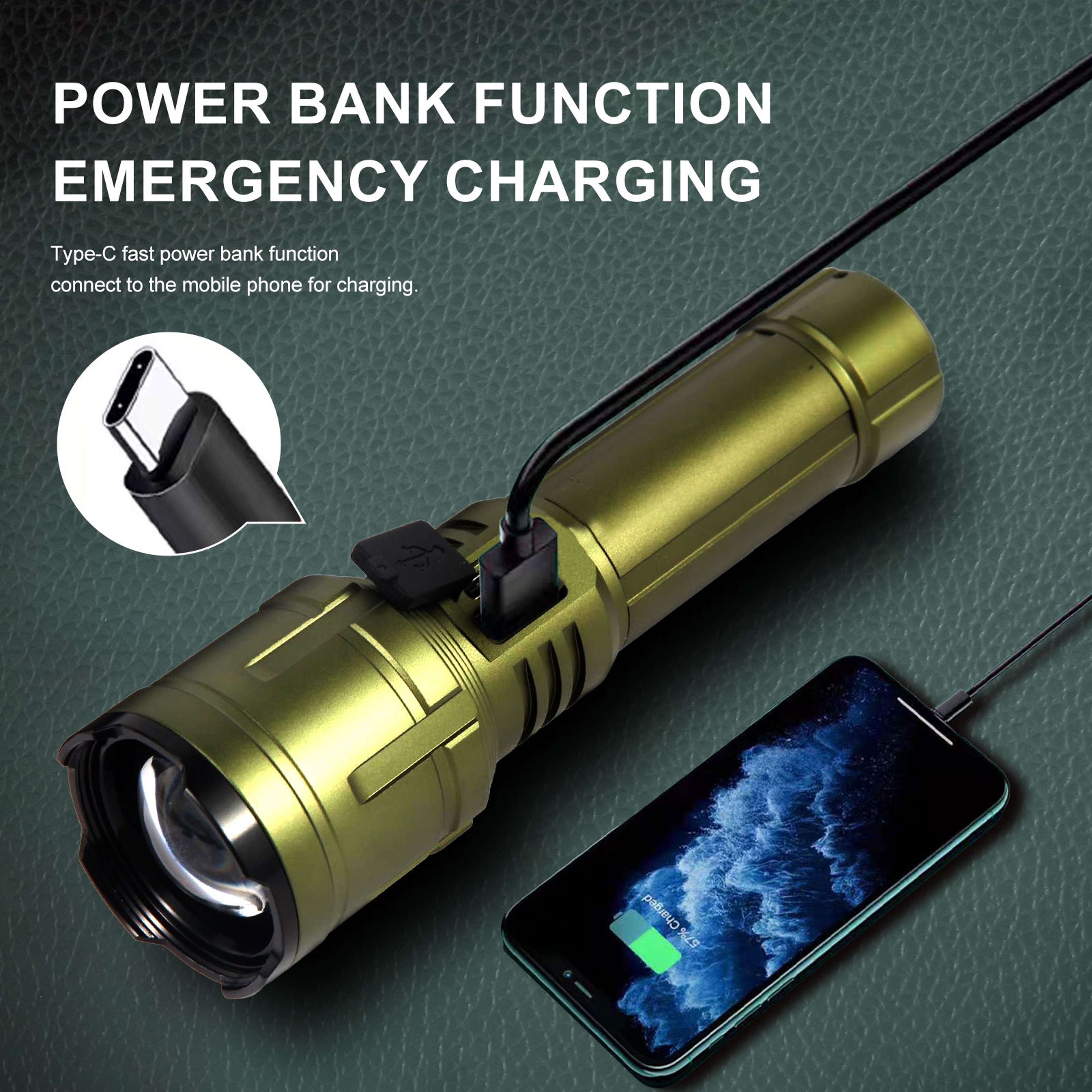 Shan Bao Rechargeable Green Flashlight Waterproof, Zoom Focus, Flame Igniting Outdoor Light – view 3