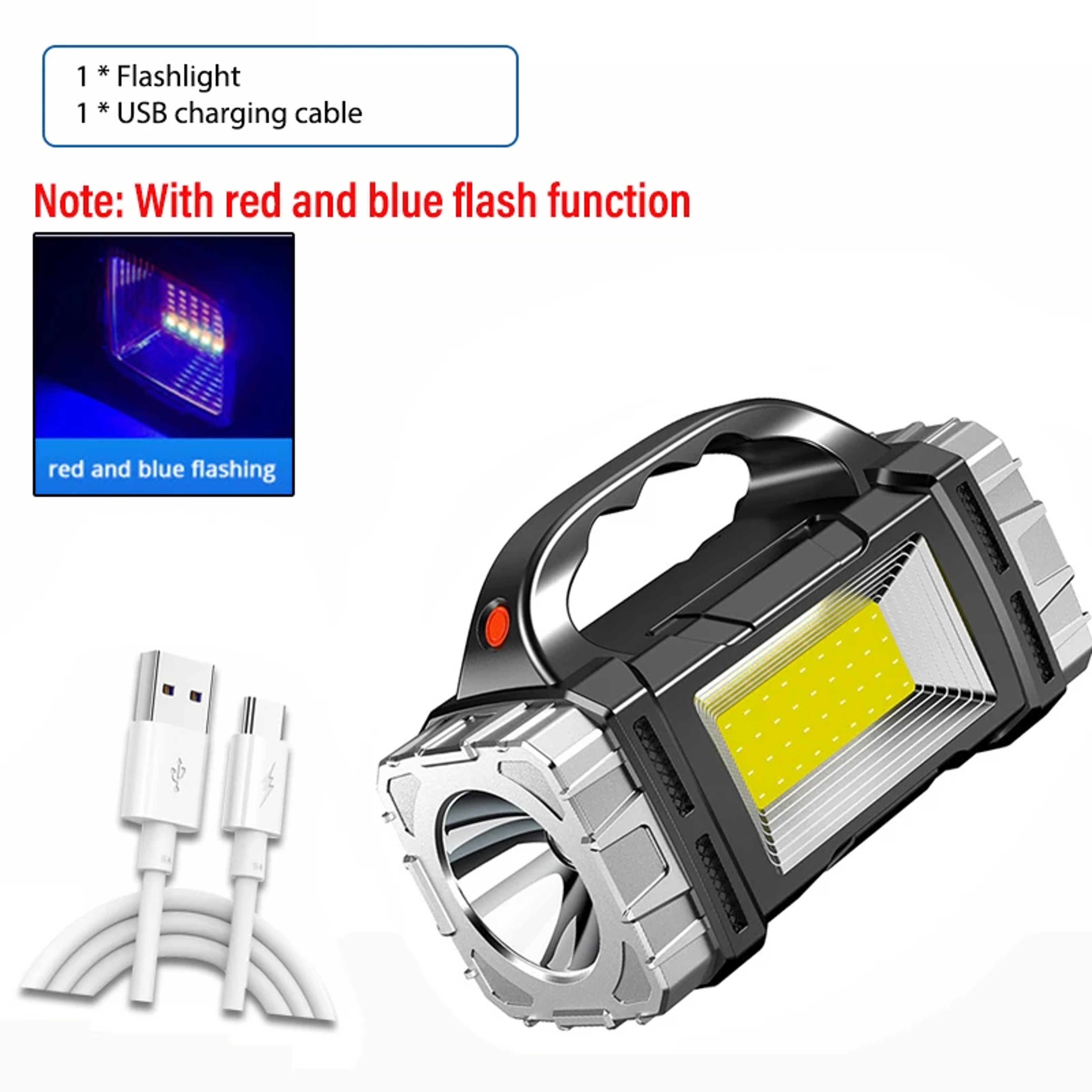 High Power Rechargeable LED Flashlight with Side Light Multifunctional Waterproof Light, Multiple Lighting Modes – view 7
