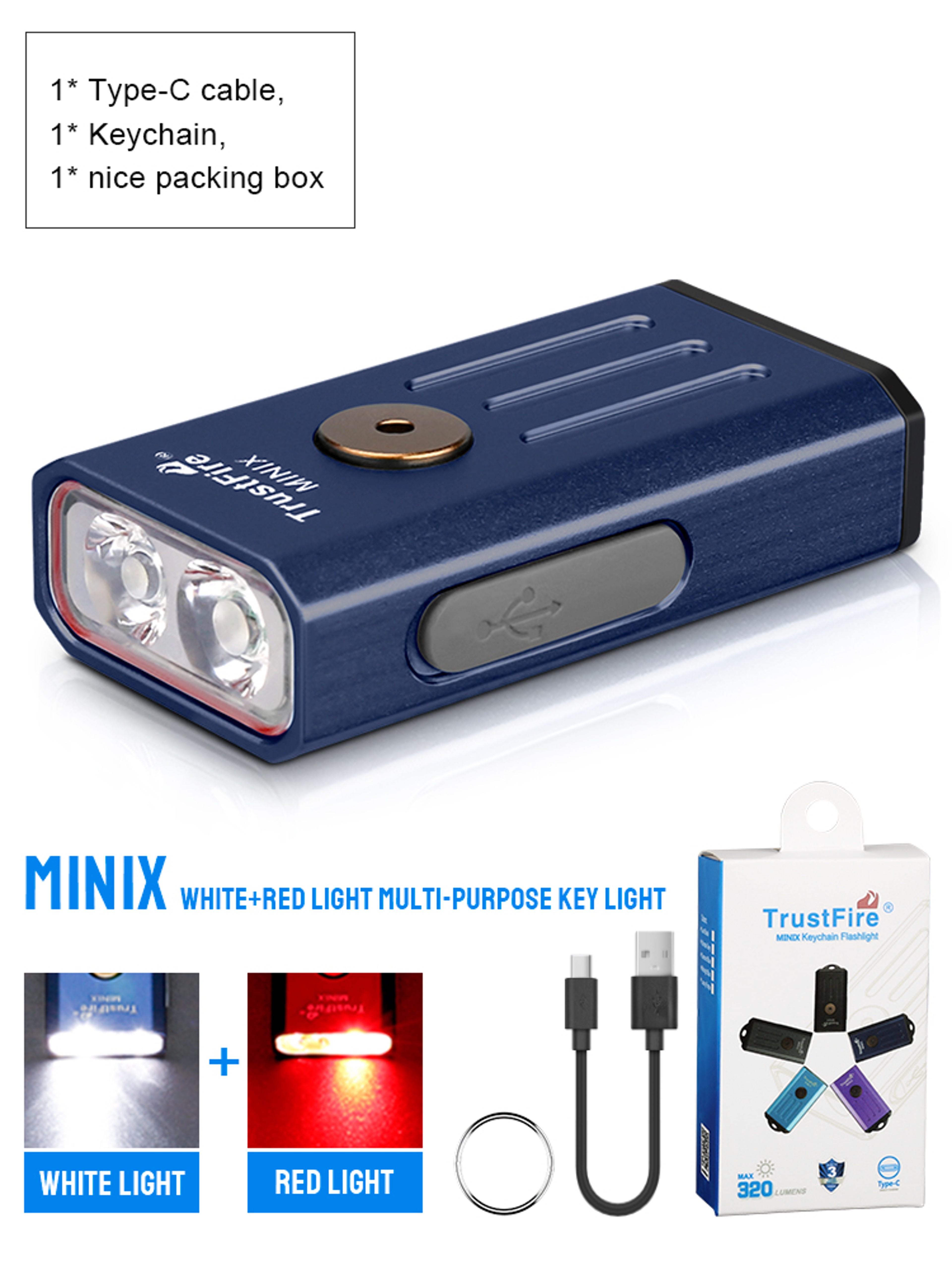 Trustfire Minix Mini Flashlight Keychain UV Lamp Rechargeable Mode LED Torch With Red Light 7