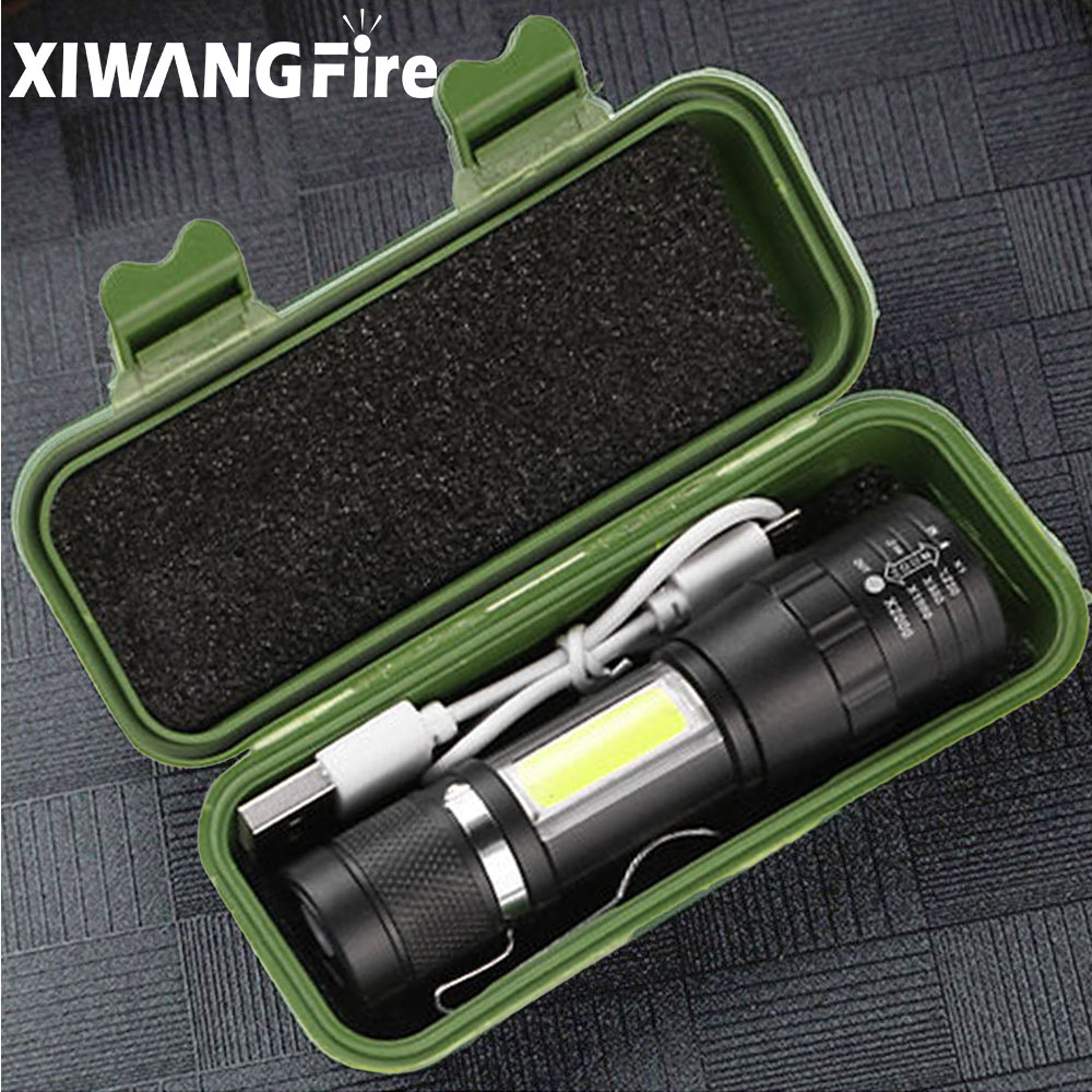 COB LED Flashlight Rechargeable Waterproof Zoomable Mode Torch With Built In Battery 0