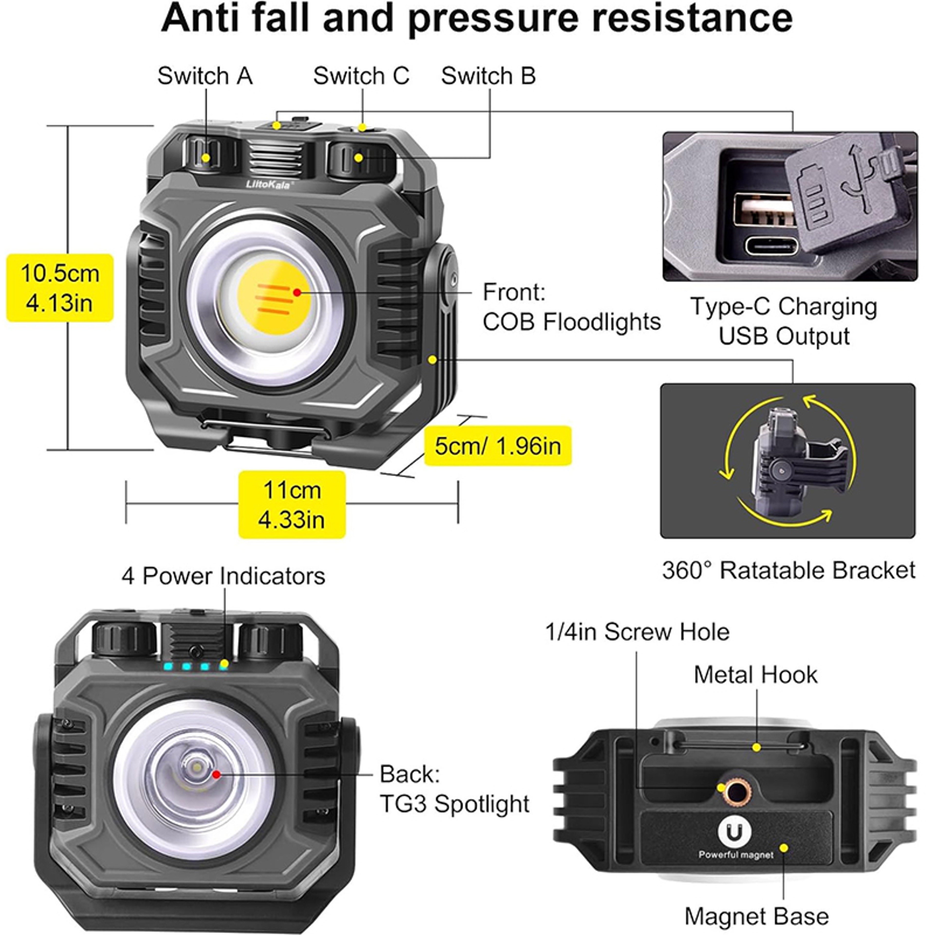 Rechargeable Magnetic Work Light with Battery Temperature Sensitive, Rotation – view 2